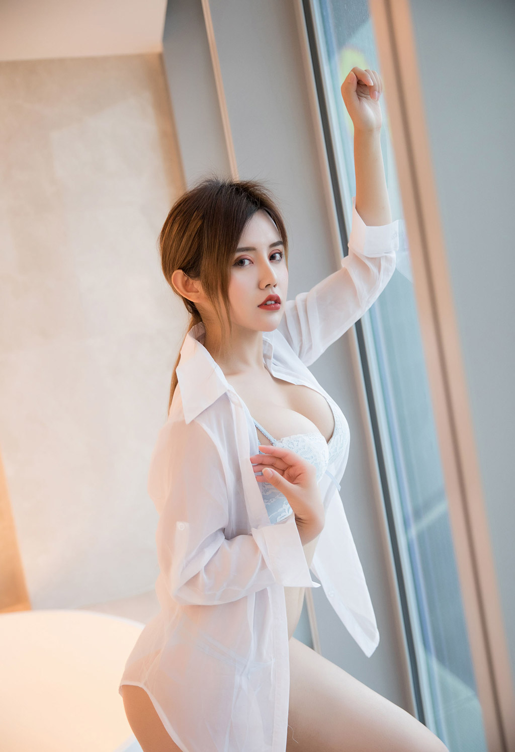 Cris Zhuo Ya Qi Bunny Girl in Bathroom with White Shirt Alluring Temptation