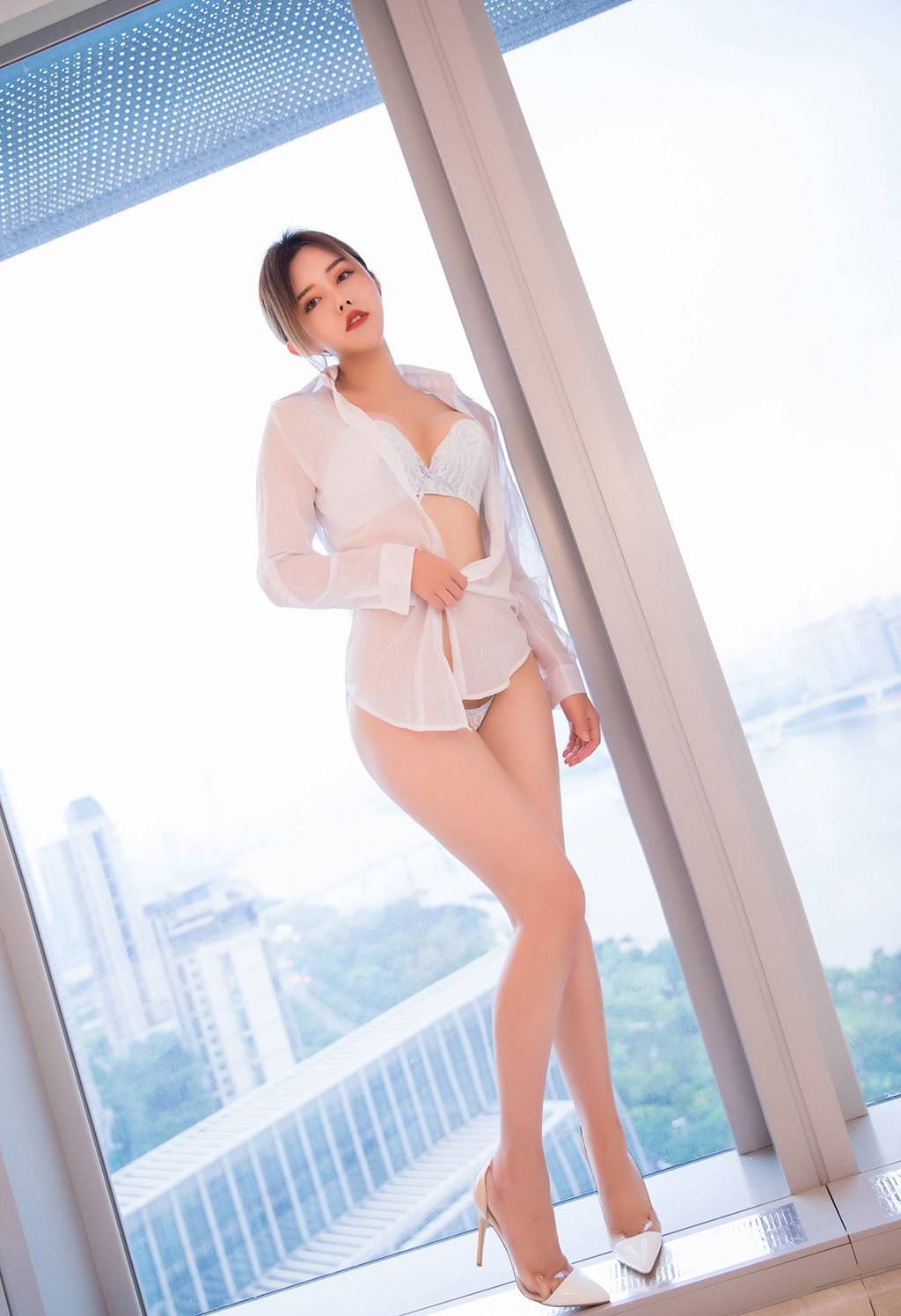 Cris Zhuo Ya Qi Bunny Girl in Bathroom with White Shirt Alluring Temptation