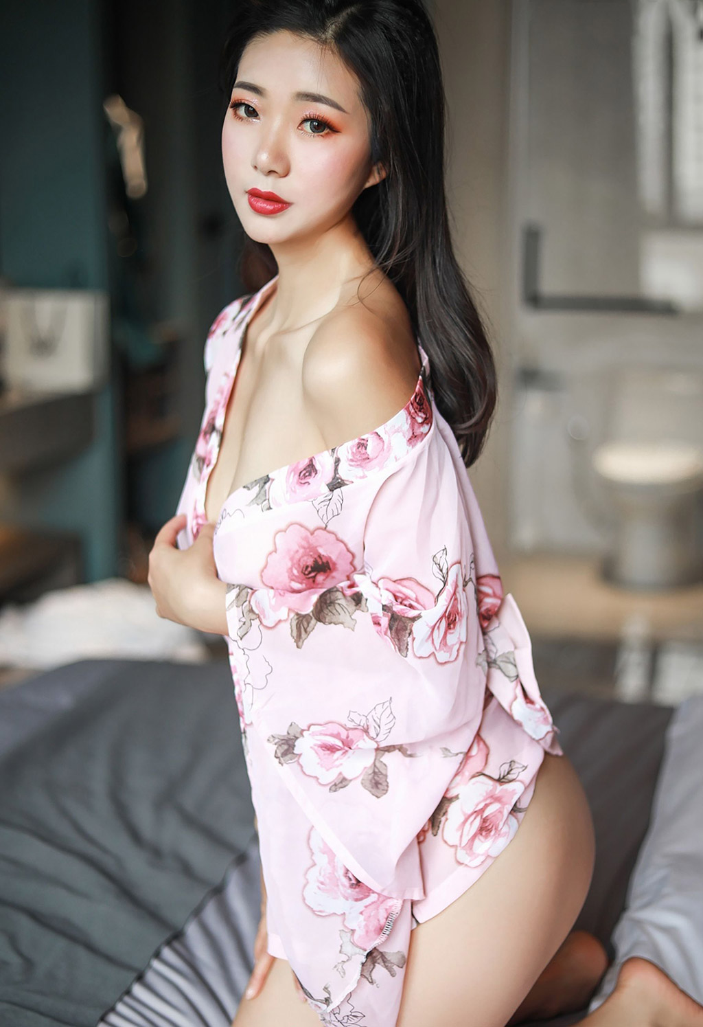 Song KiKi's sexy, form-fitting kimono one-piece