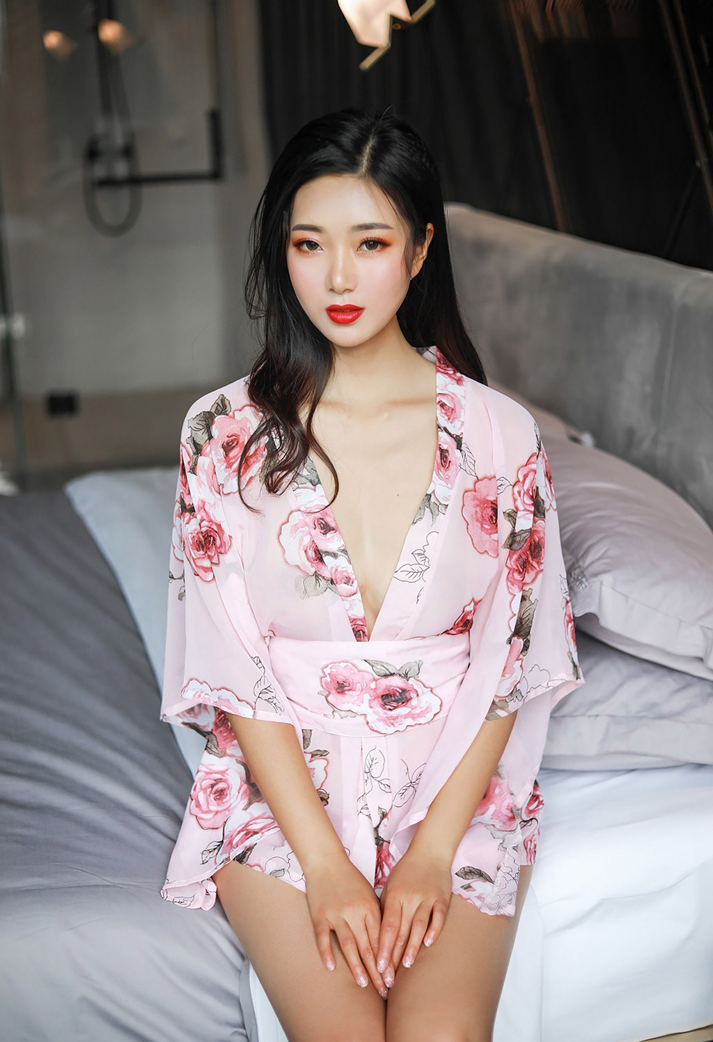 Song KiKi's sexy, form-fitting kimono one-piece