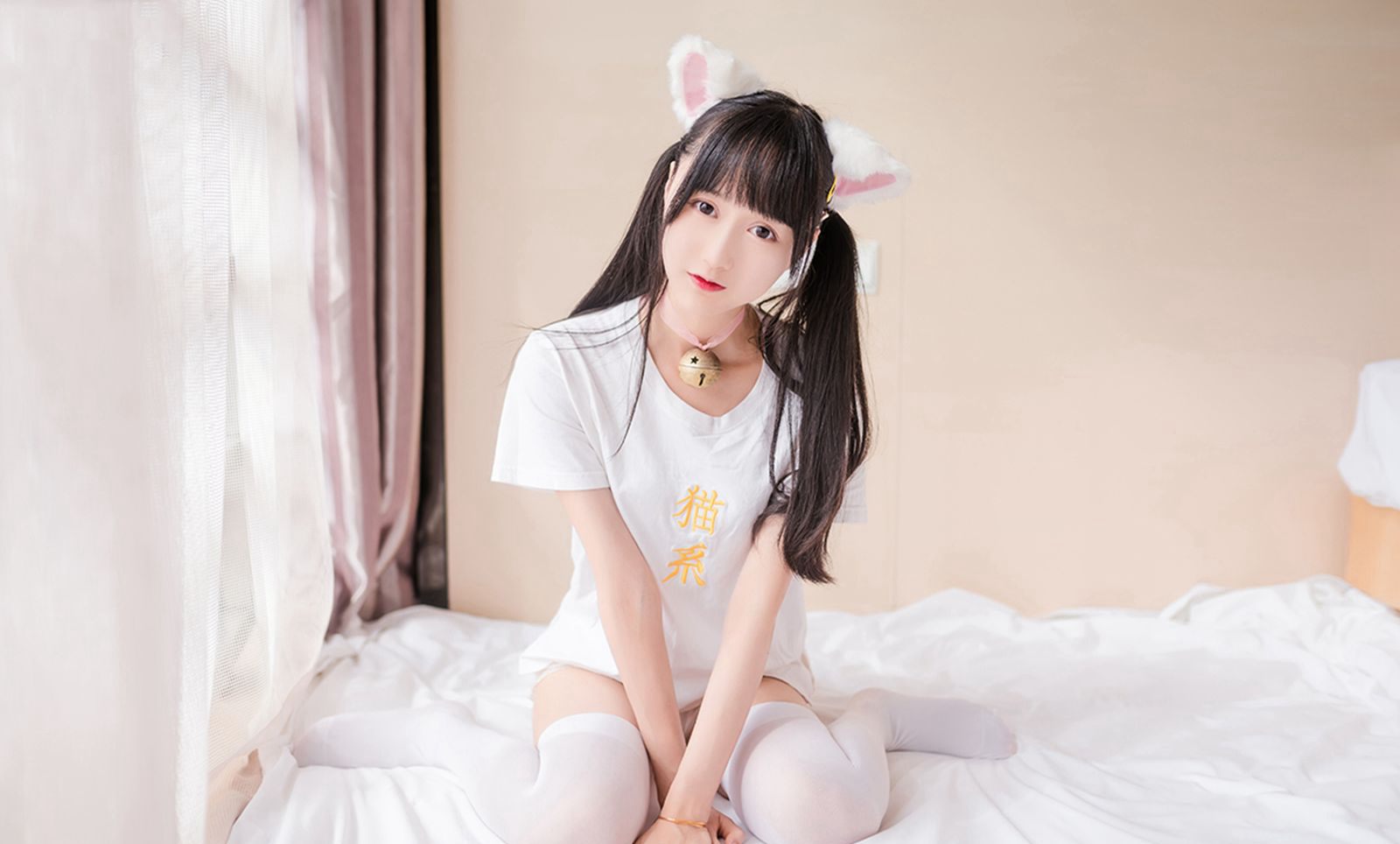 可愛jk白絲大尺度cos福利櫻桃喵貓系白絲襪寫真