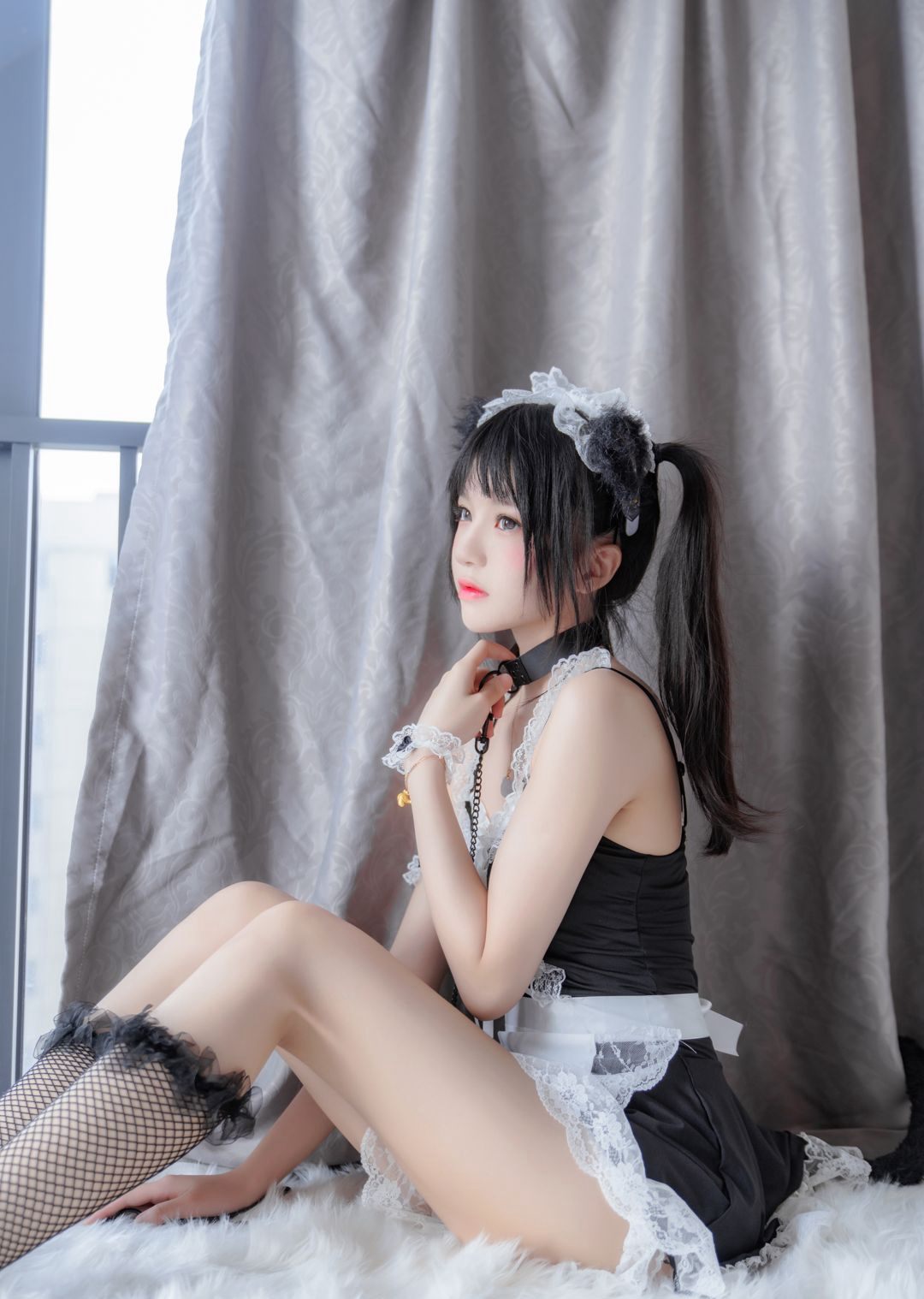 Fishnet Stockings, Fair and Tender Beautiful Legs, Maid Outfit, Sakura To Meow, 2020 Latest Tempting Large-Scale COSPLAY High-Definition Pictures