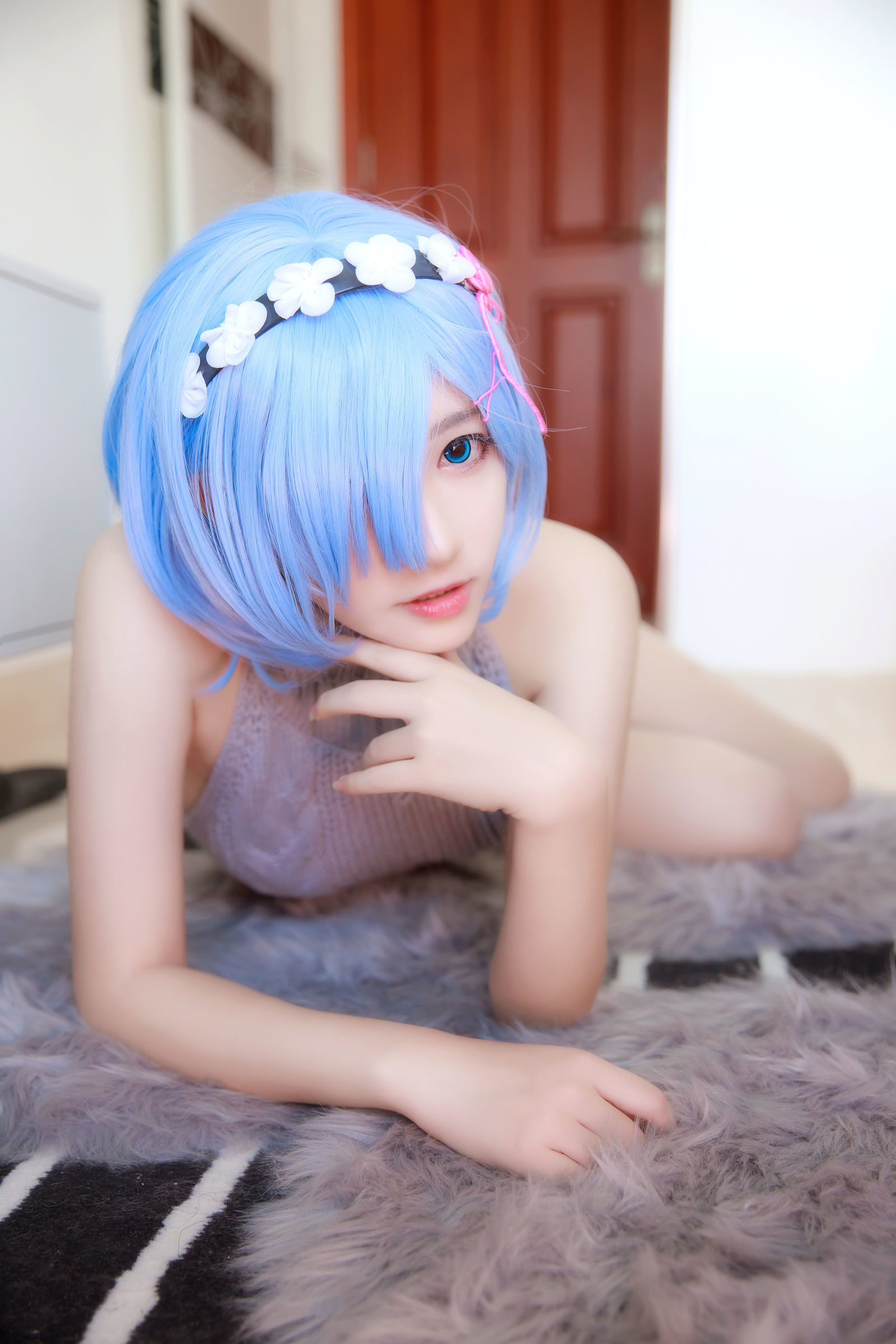  belle  Cosplay] Nam Đào Momoko - Rem Áo Len Lưng Trần