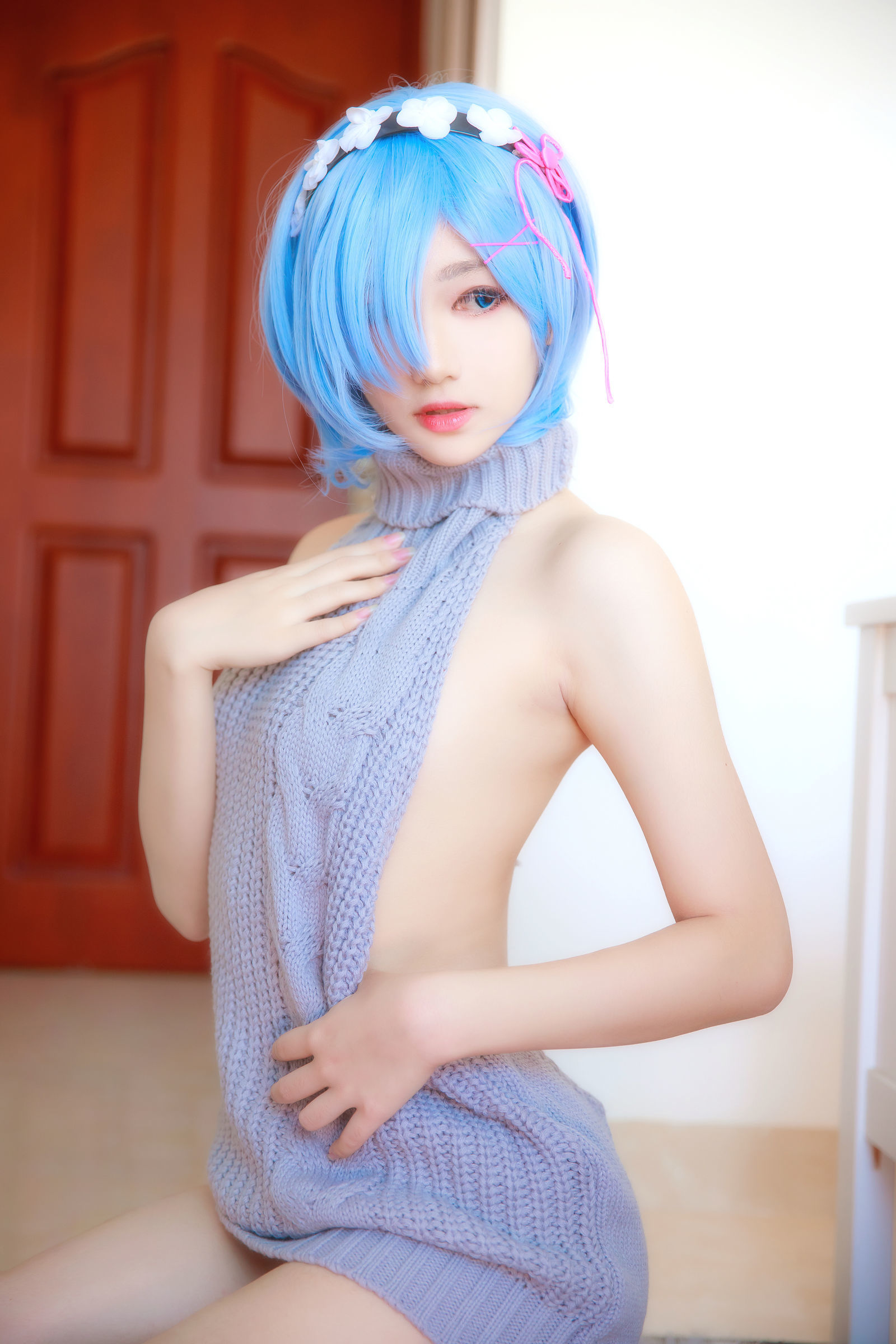  belle  Cosplay] Nam Đào Momoko - Rem Áo Len Lưng Trần