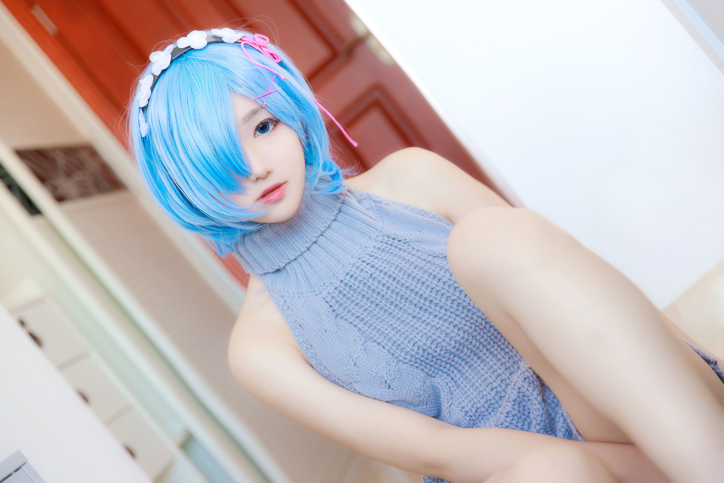 belle  Cosplay] Nam Đào Momoko - Rem Áo Len Lưng Trần