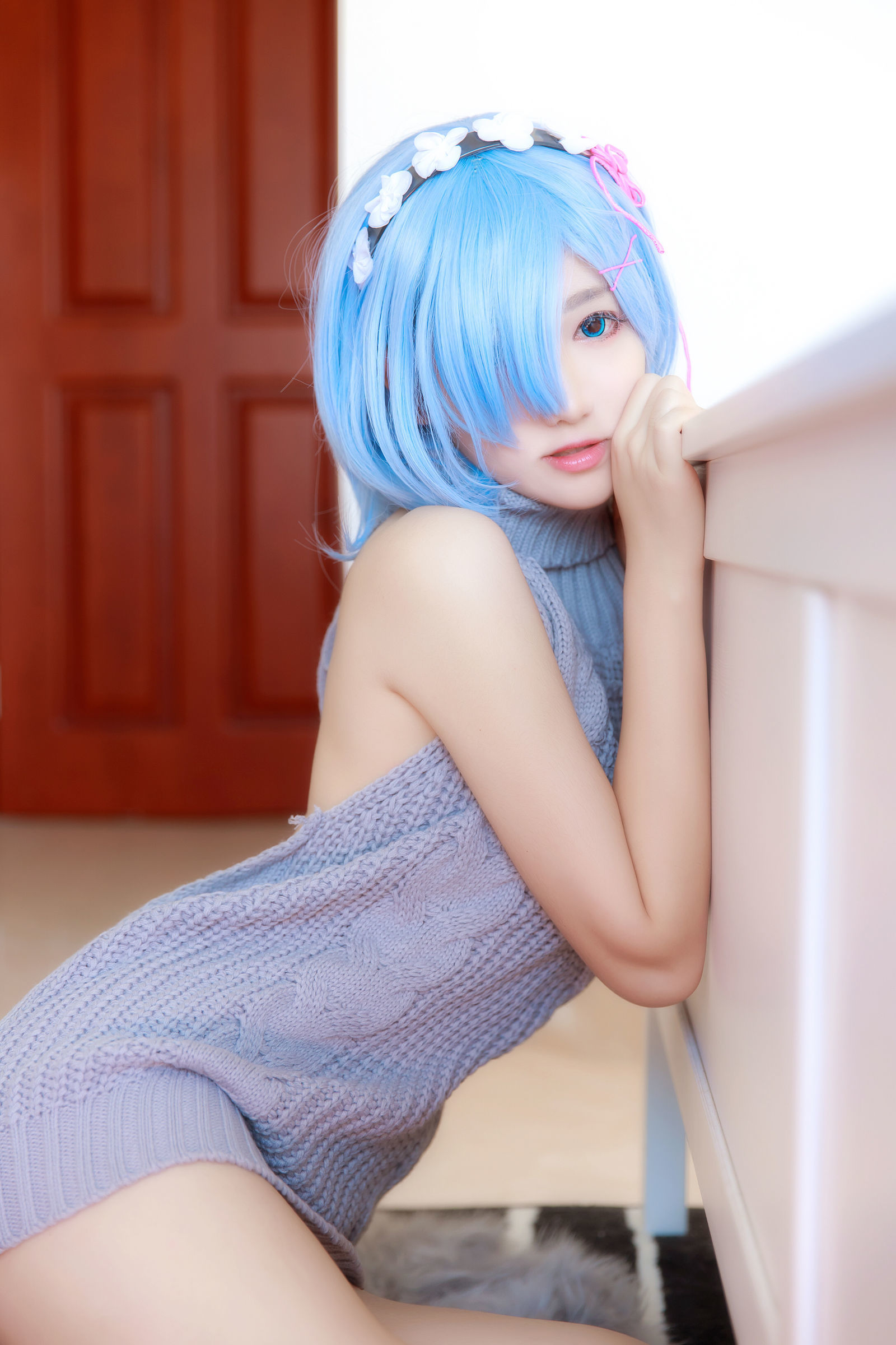  belle  Cosplay] Nam Đào Momoko - Rem Áo Len Lưng Trần