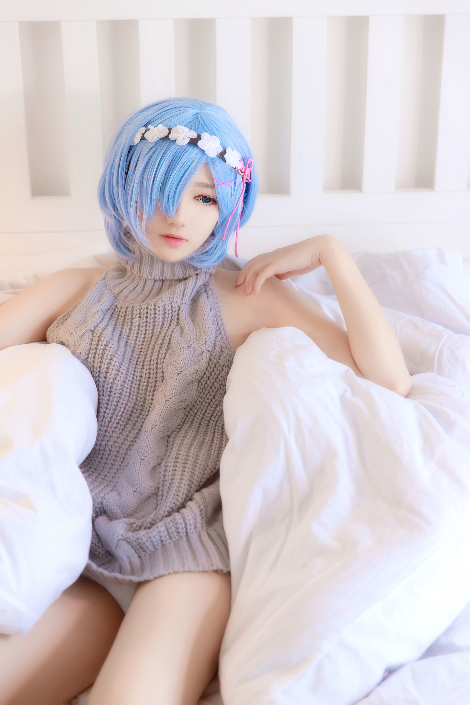  belle  Cosplay] Nam Đào Momoko - Rem Áo Len Lưng Trần