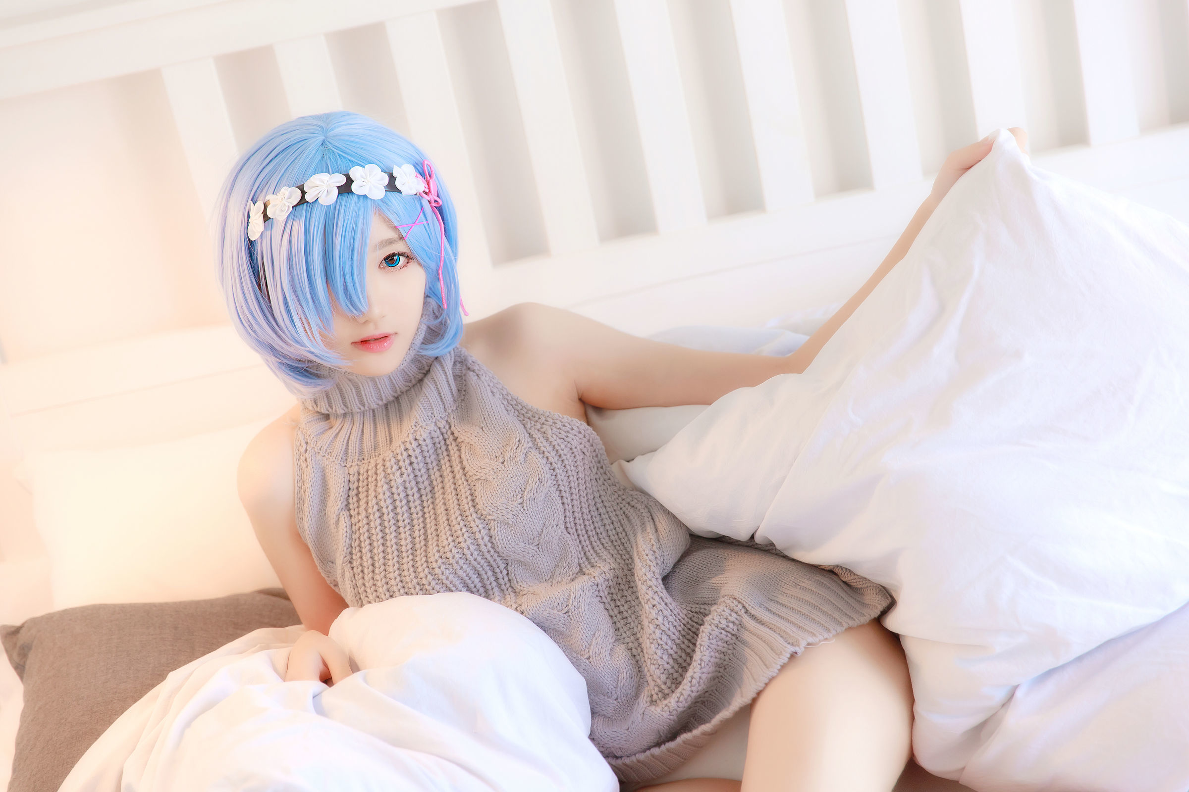  belle  Cosplay] Nam Đào Momoko - Rem Áo Len Lưng Trần