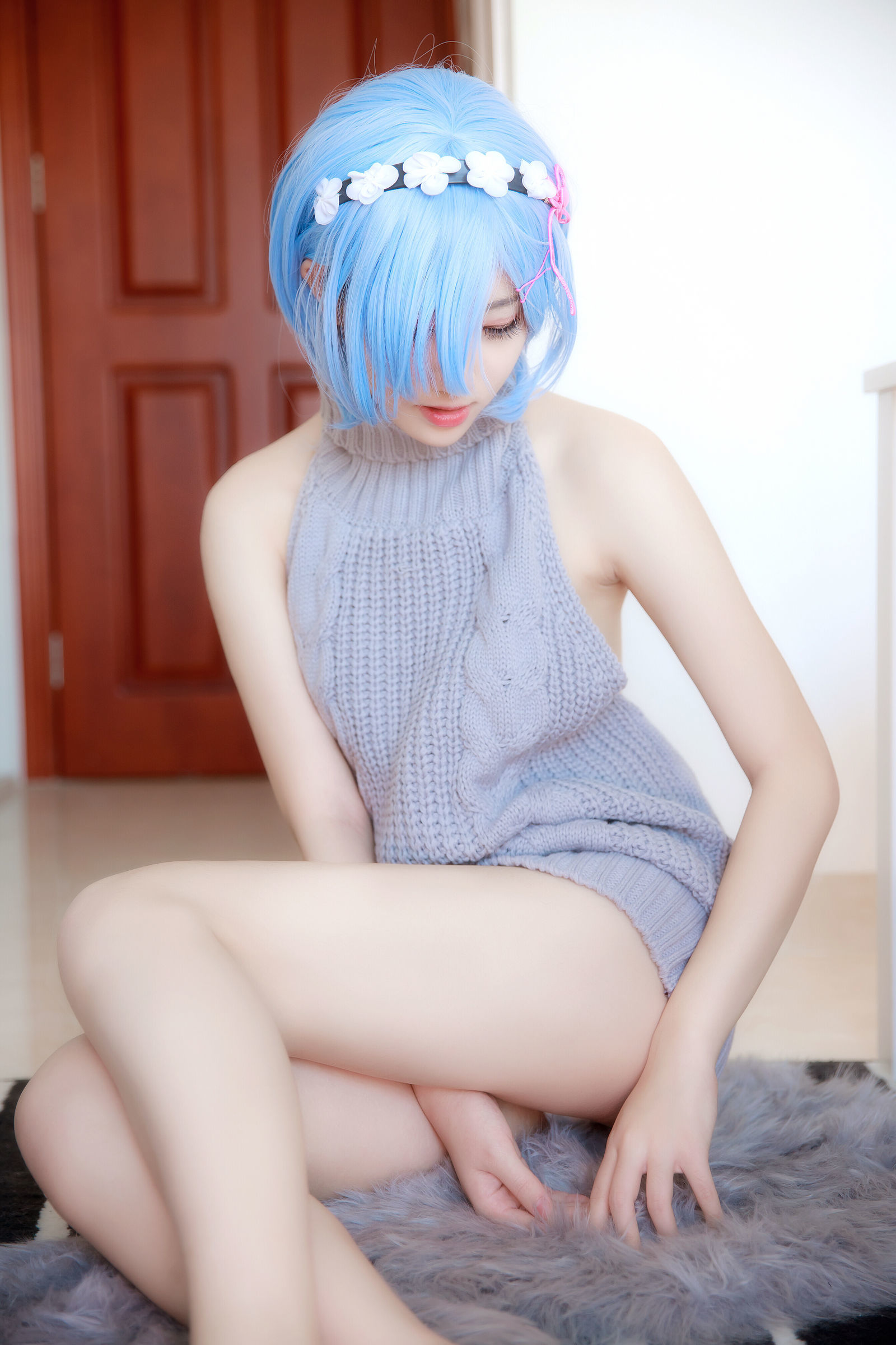  belle  Cosplay] Nam Đào Momoko - Rem Áo Len Lưng Trần