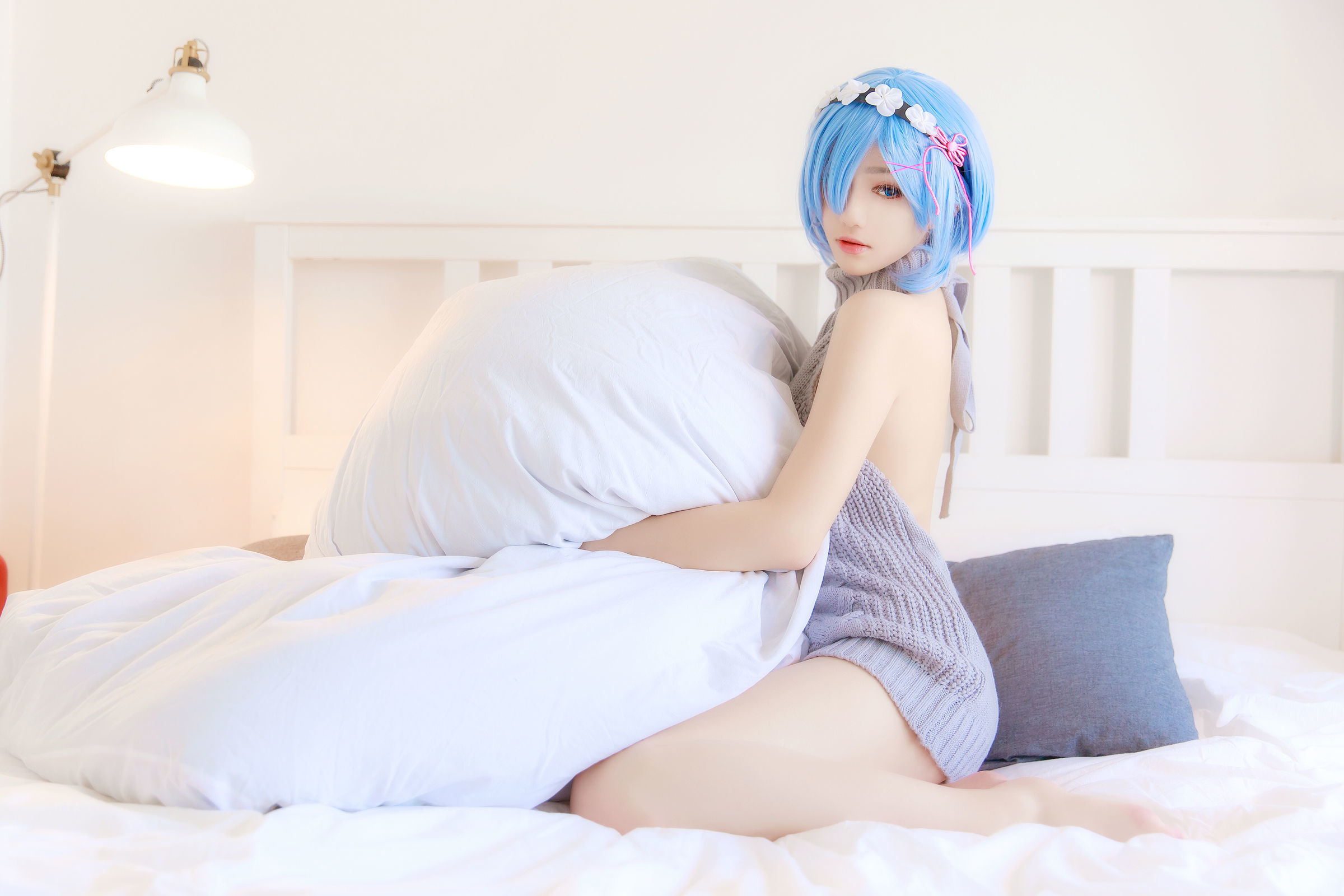  belle  Cosplay] Nam Đào Momoko - Rem Áo Len Lưng Trần