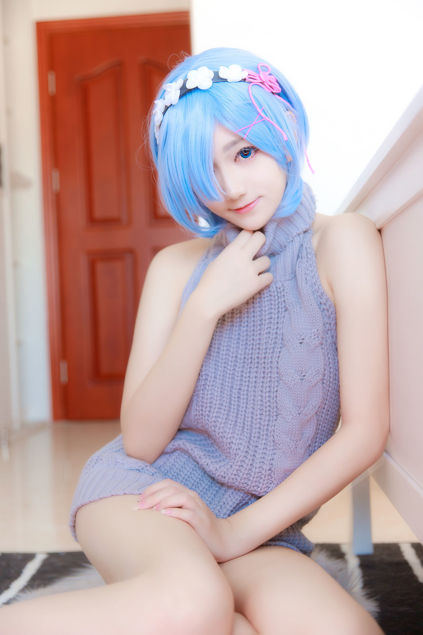  belle  Cosplay] Nam Đào Momoko - Rem Áo Len Lưng Trần