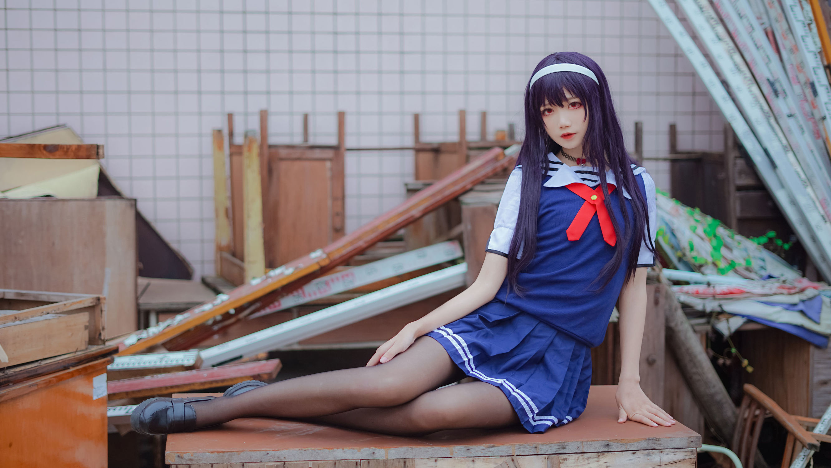  belle  COS] Pure Girl Wu Geng Bai Gui - Senpai School Uniform