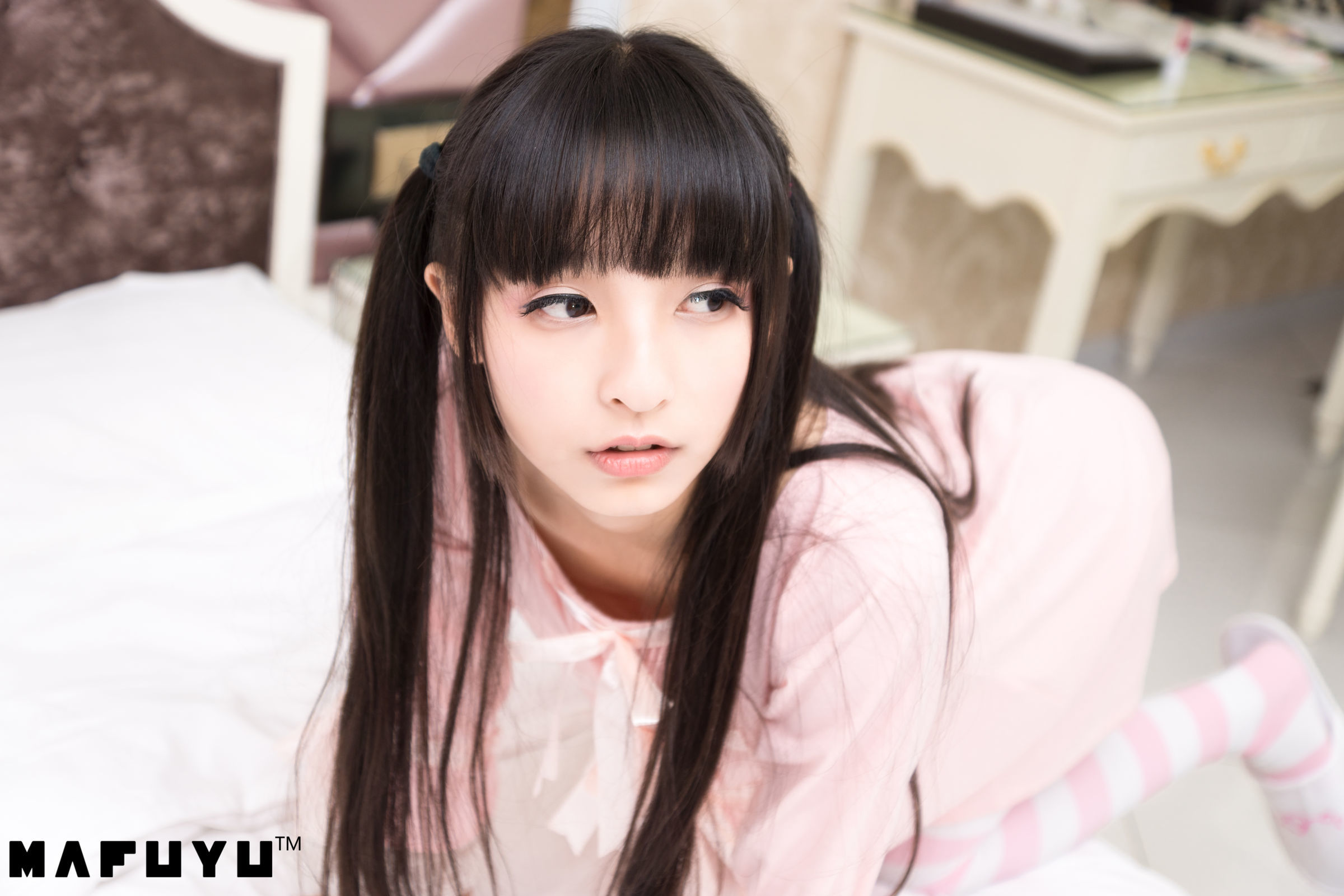 ロリータCOS] 神楽板真冬 ピンクと白のストライプシリーズセット