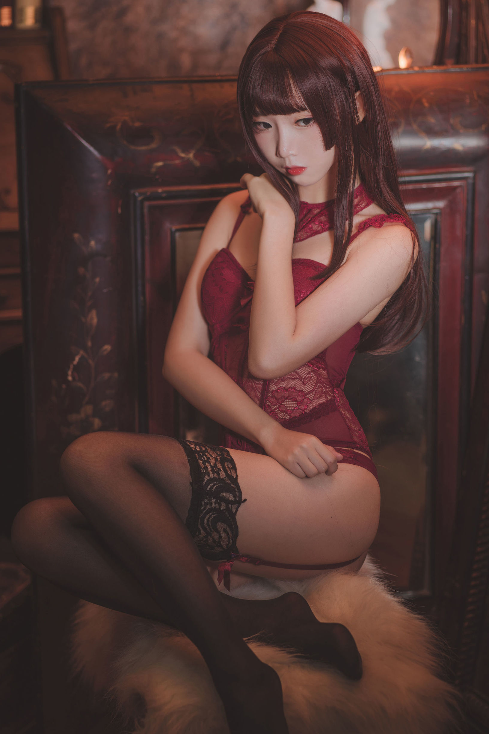  belle  COS] Mian Bing Tiên Nhi - Thiếu nữ não nội Áo đỏ bó sát