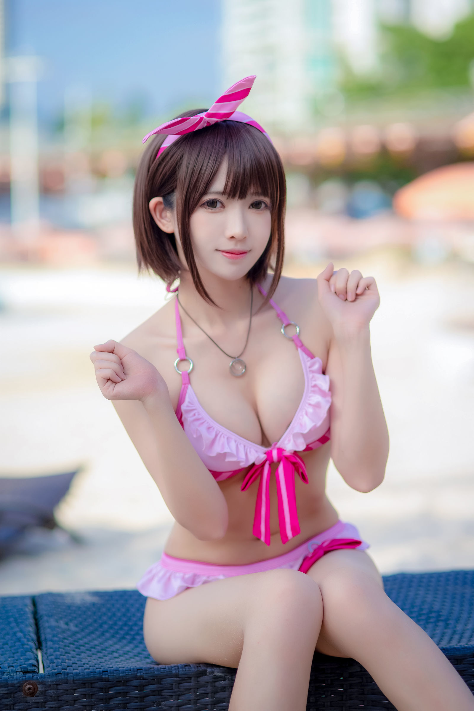  belle  COS] Eel Fei Er - Kato Megumi Bộ đồ bơi màu hồng