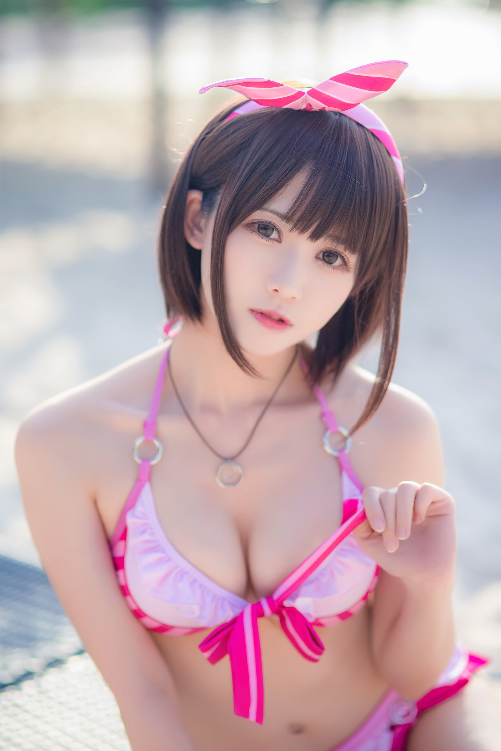  belle  COS] Eel Fei Er - Kato Megumi Bộ đồ bơi màu hồng