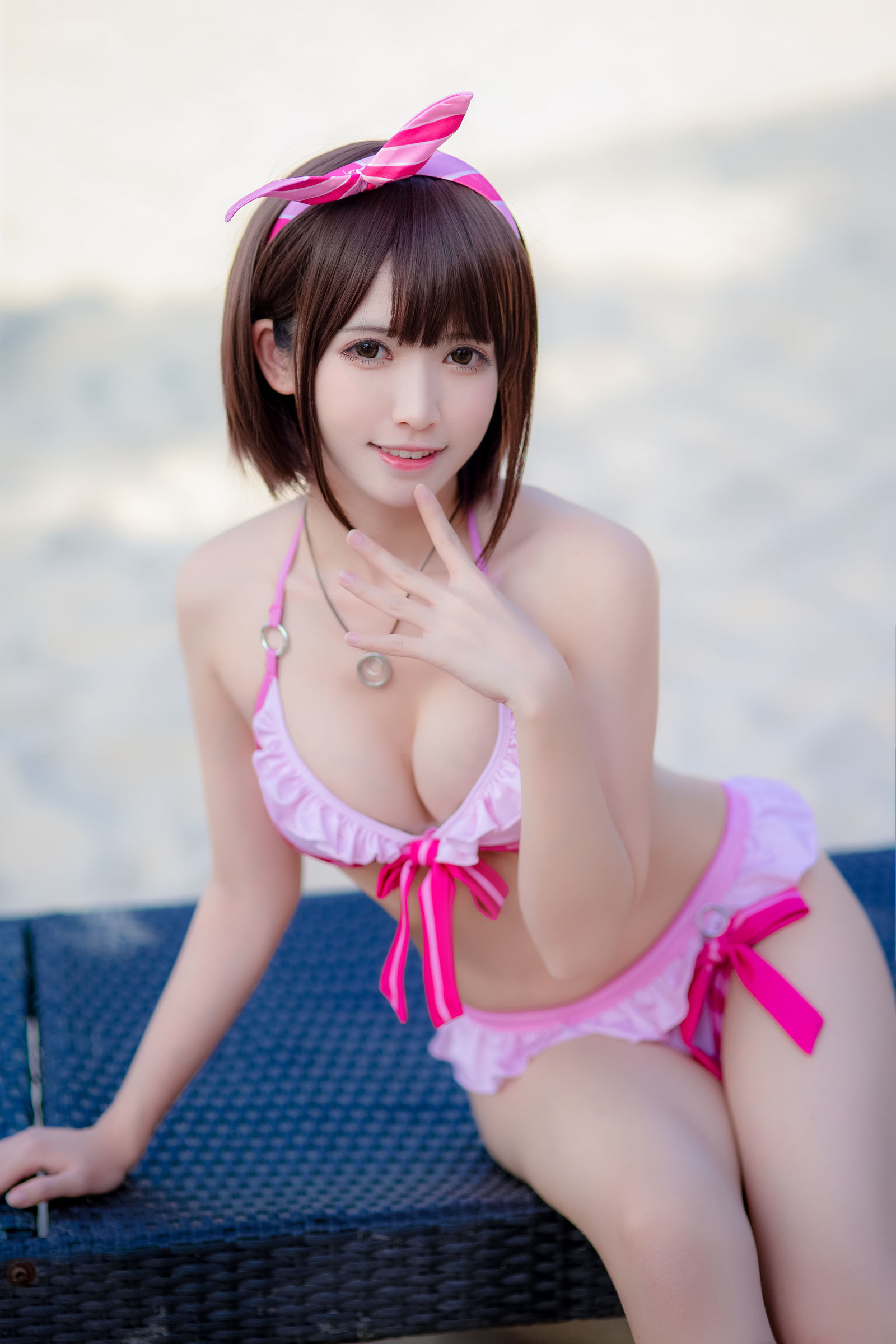  belle  COS] Eel Fei Er - Kato Megumi Bộ đồ bơi màu hồng