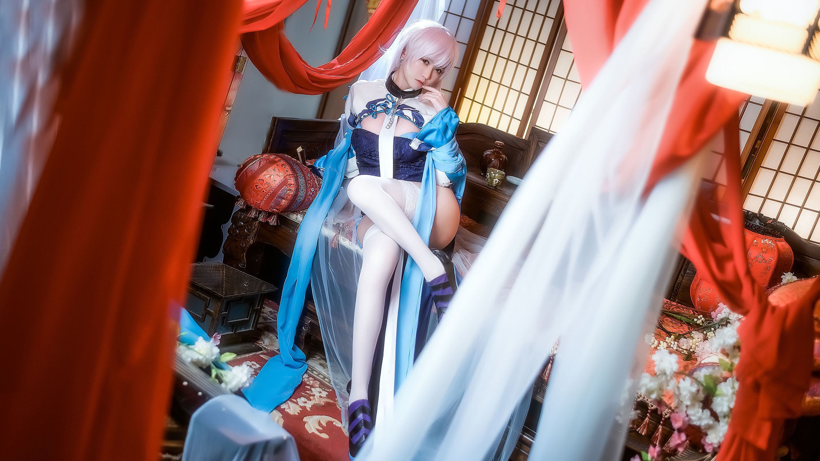  belle ta Cosplay] Eel Yu Fei Er - Azure Blue Splendid Dress Bei Jie