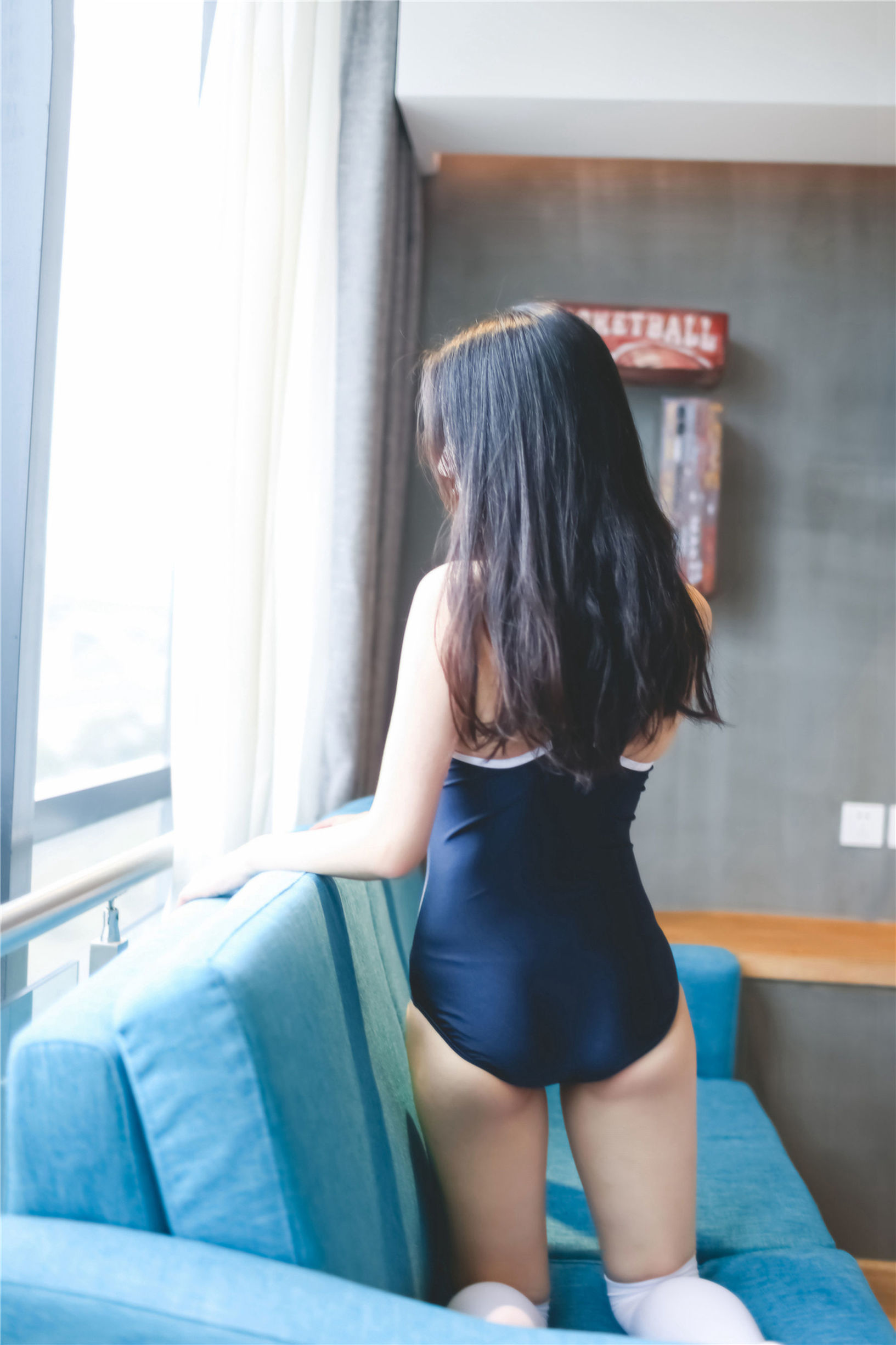 Domain of the Wind] No. 093 Blue School Swimsuit & White Silk Stockings