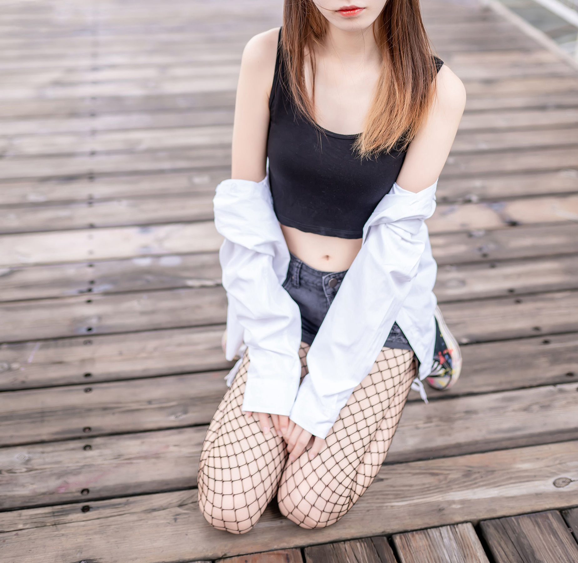 Phong Chi Linh Vực] NO.094 Quần short bò siêu ngắn và vớ lưới đen