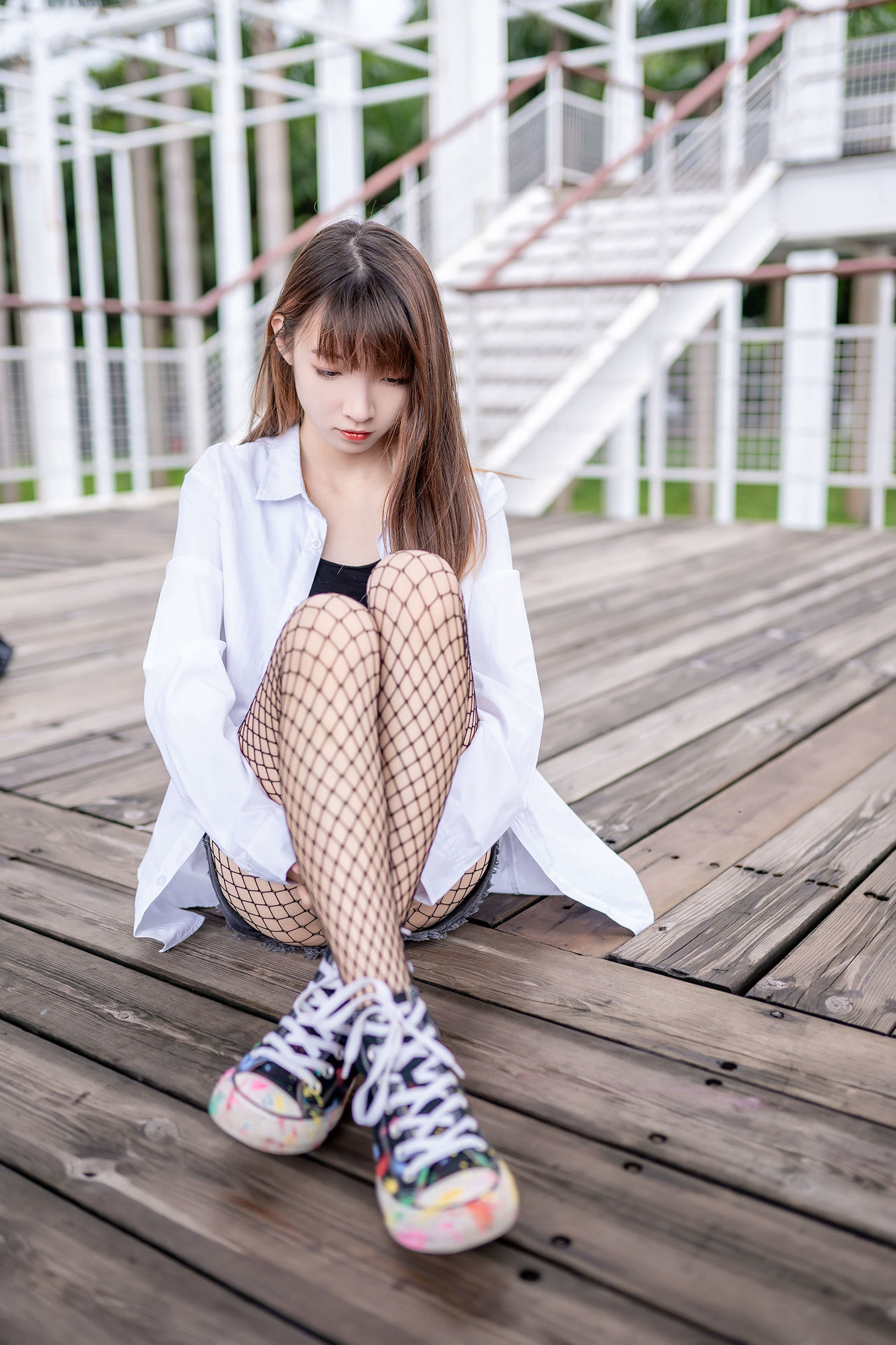 Phong Chi Linh Vực] NO.094 Quần short bò siêu ngắn và vớ lưới đen