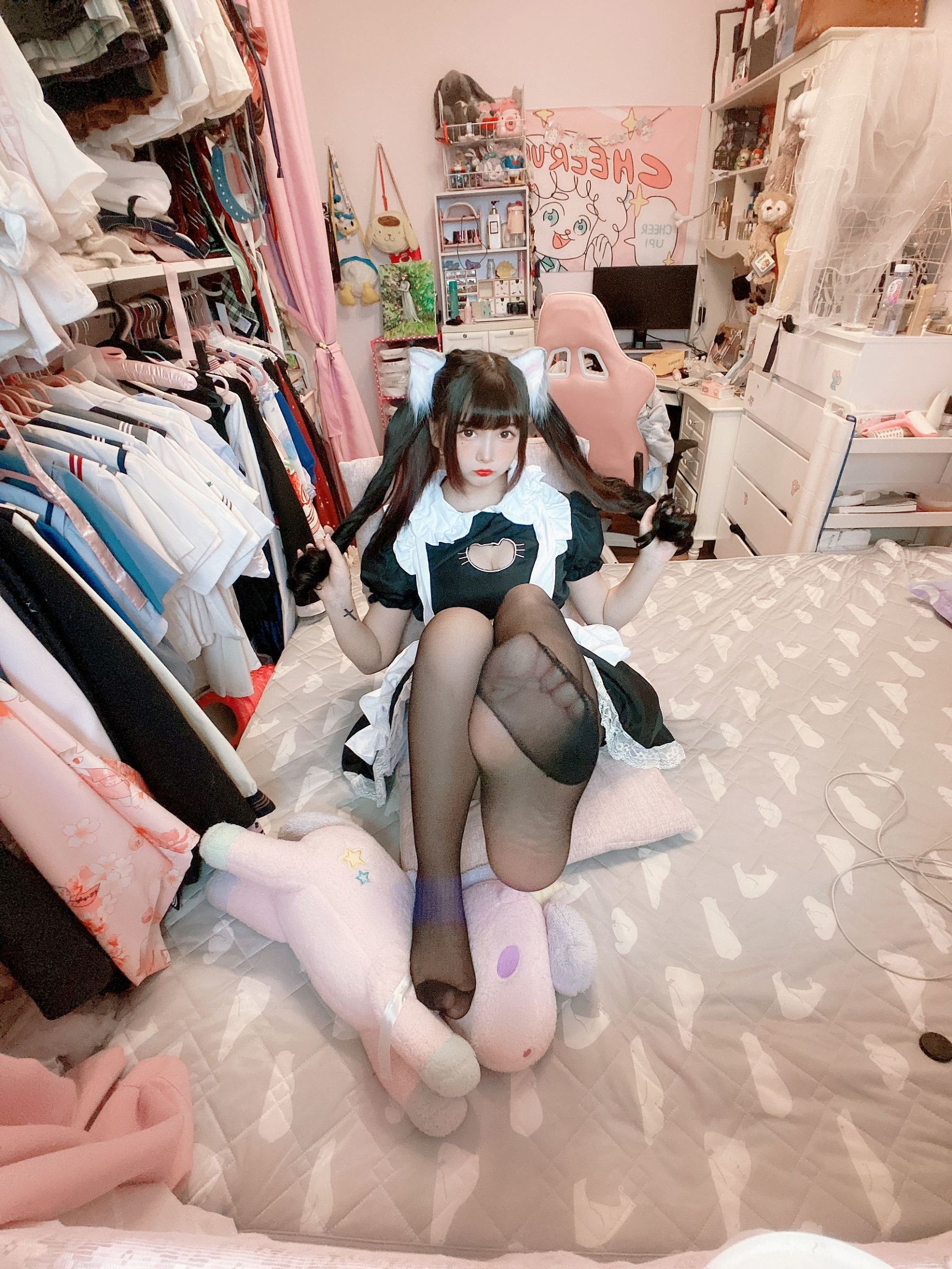Cosplay Welfare] 2D Beauty Furukawa Kagura - Black Stockings Open Chest Cat Ear Maid