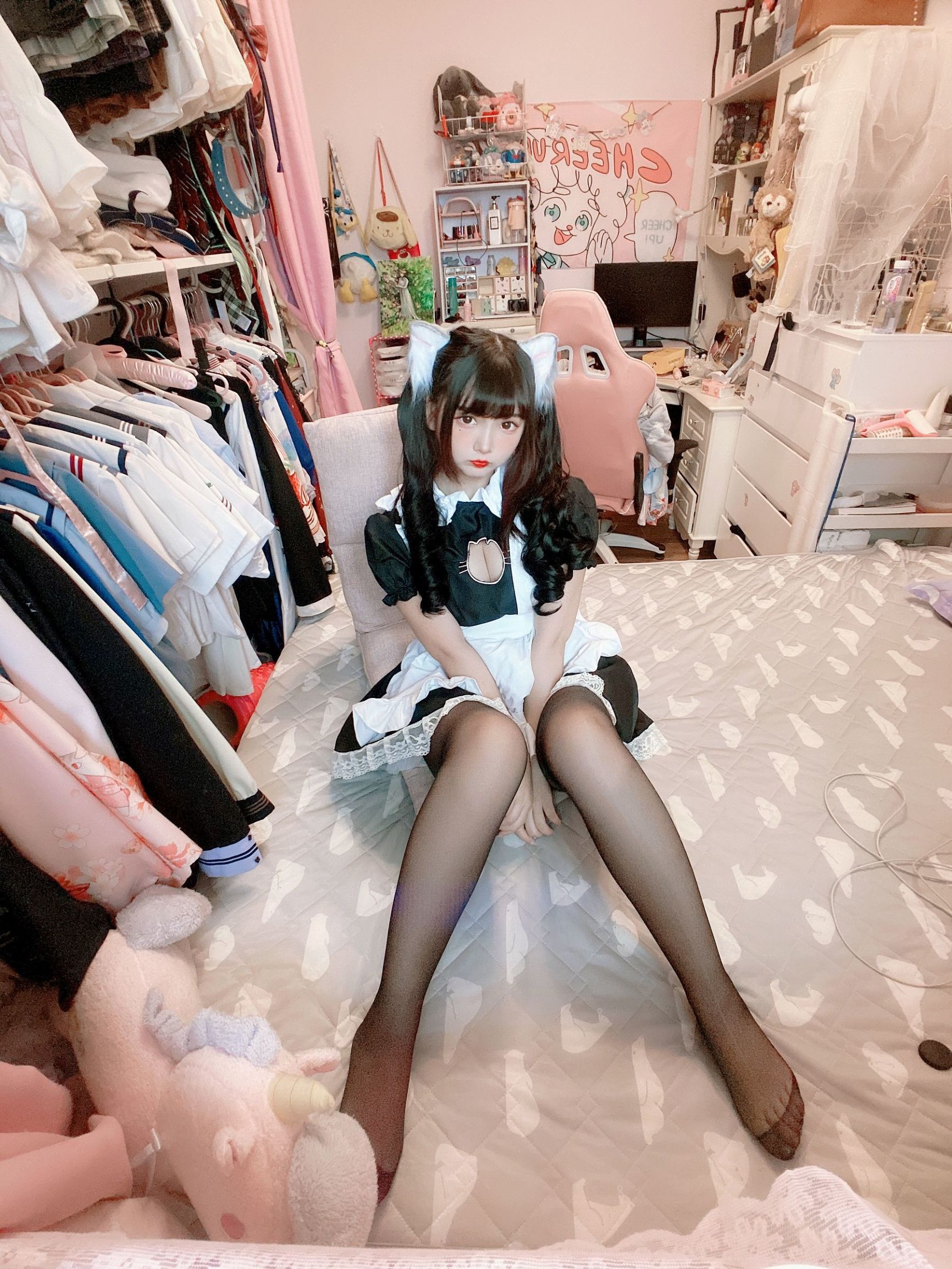 Cosplay Welfare] 2D Beauty Furukawa Kagura - Black Stockings Open Chest Cat Ear Maid
