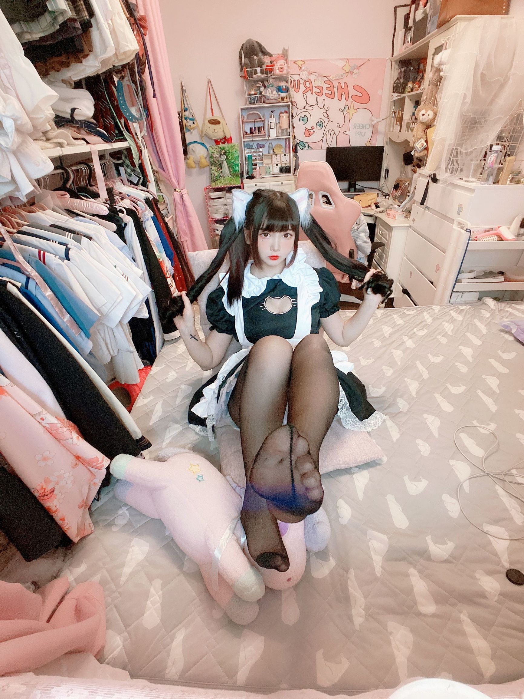 Cosplay Welfare] 2D Beauty Furukawa Kagura - Black Stockings Open Chest Cat Ear Maid