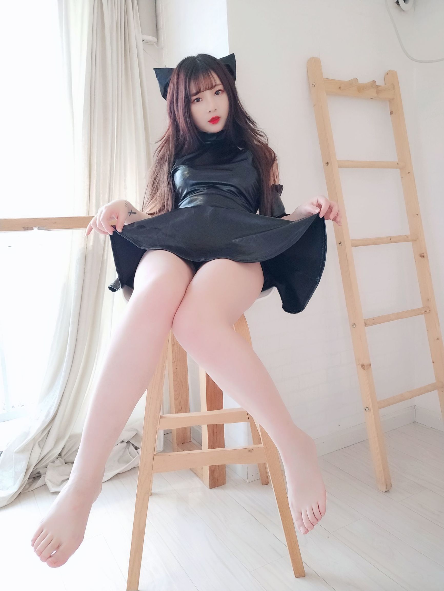 コス福利] 二次元美女古川Kagura - 黒光り連衣裙