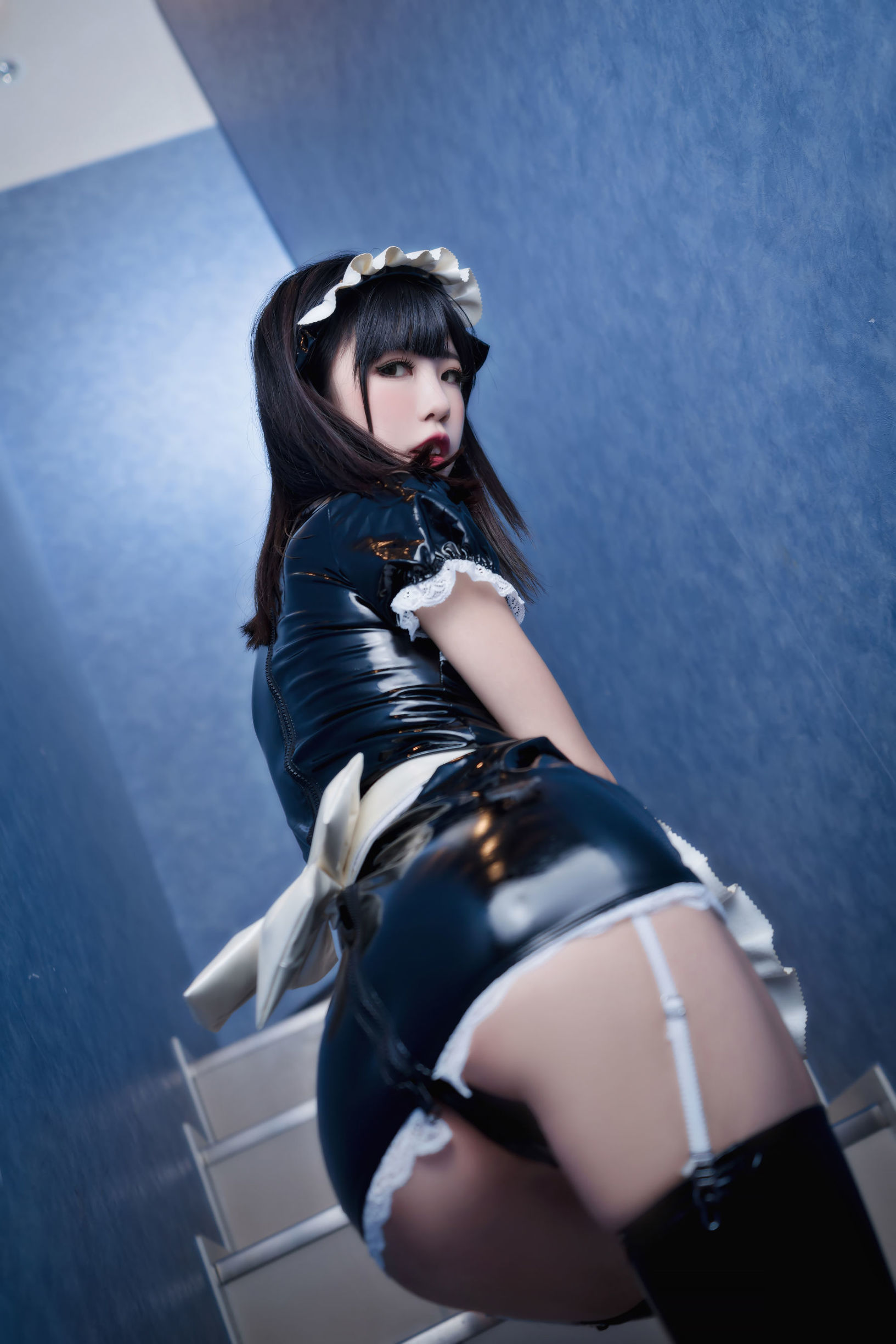 COS Phúc lợi] Blogger anime Thủy Miêu aqua - Trang phục latex đen