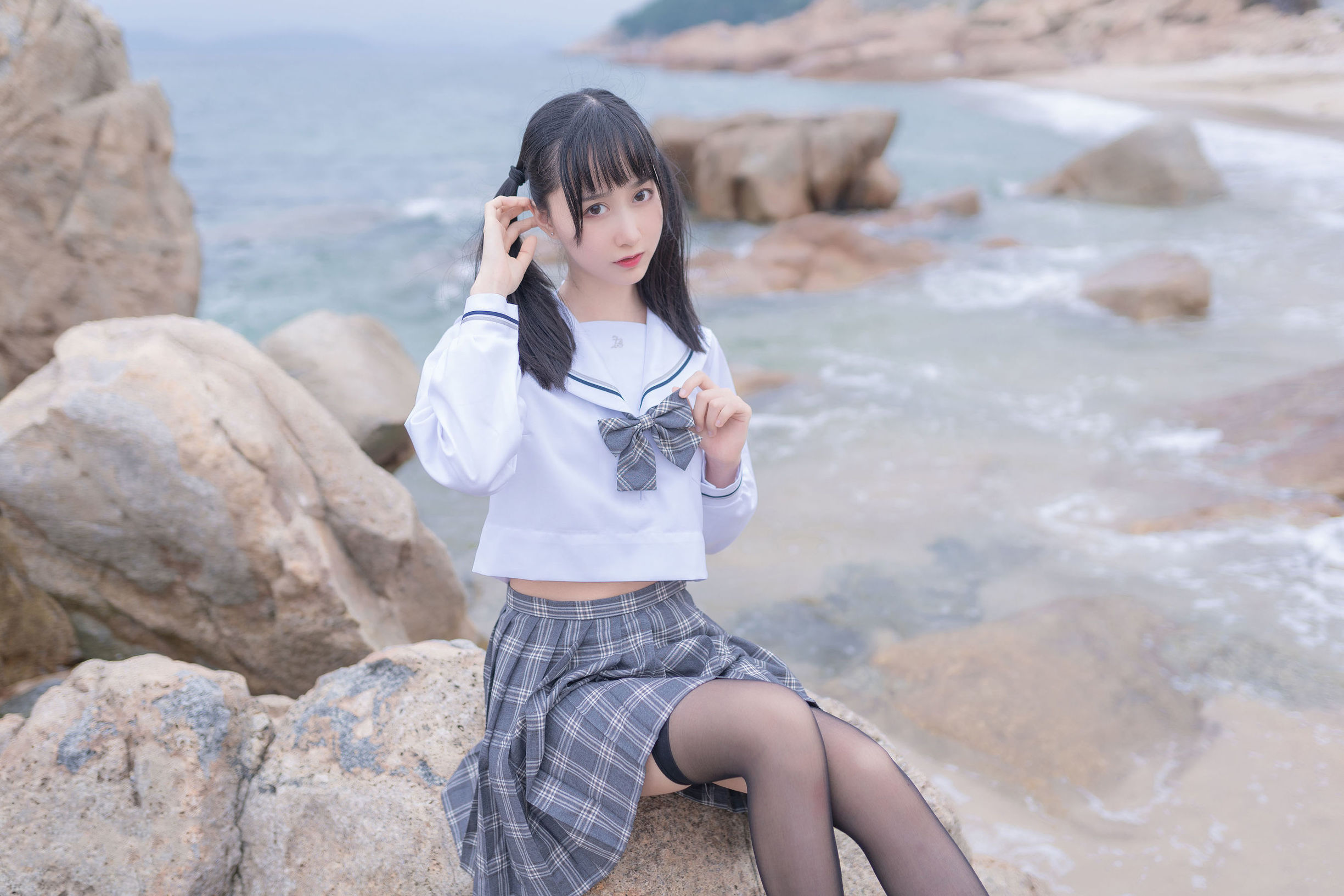COS福利] 萌系小姐姐木綿綿OwO - 海邊JK