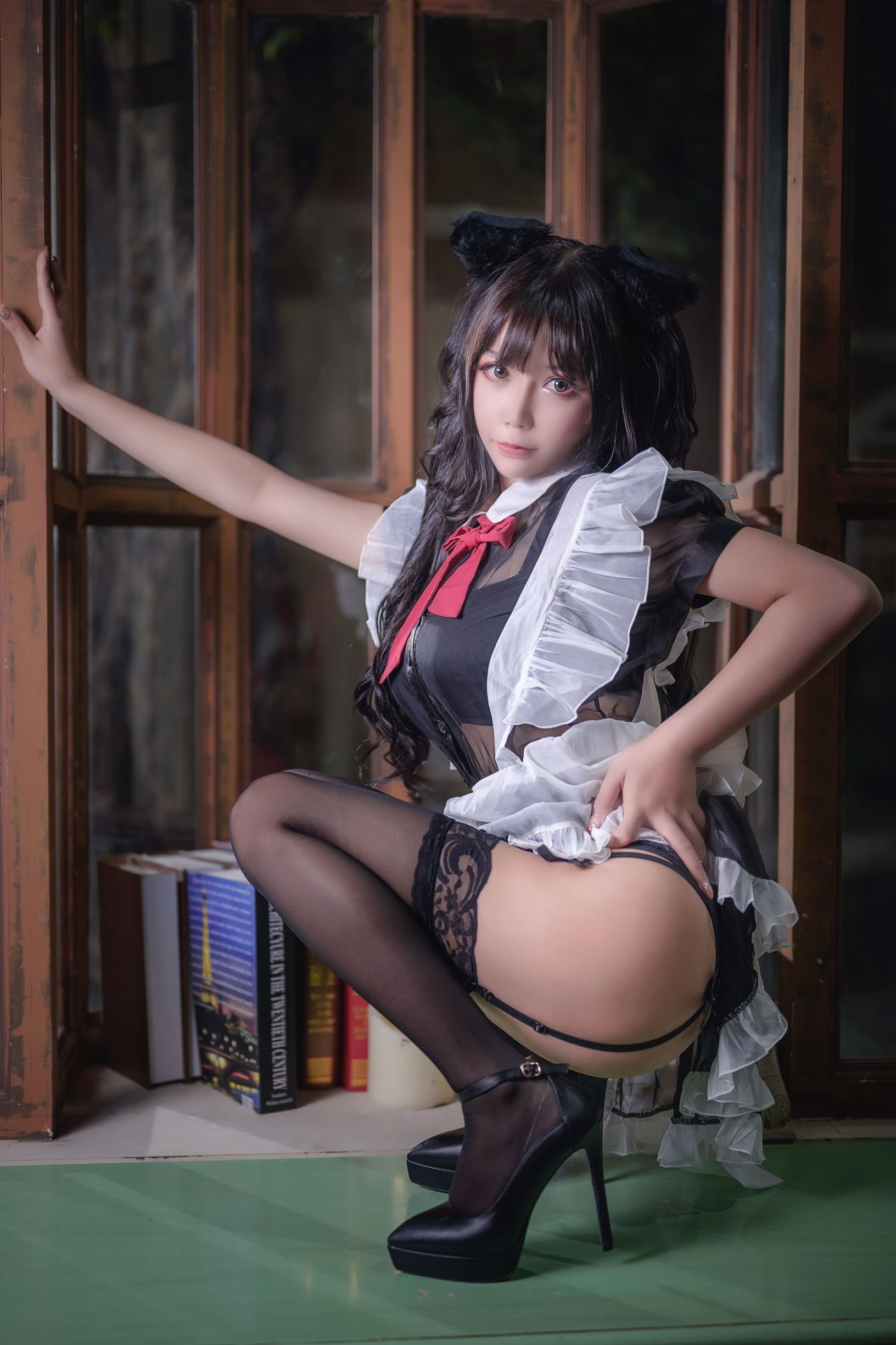 Two-dimensional girl takes away Mozi aa, black silk cat maid