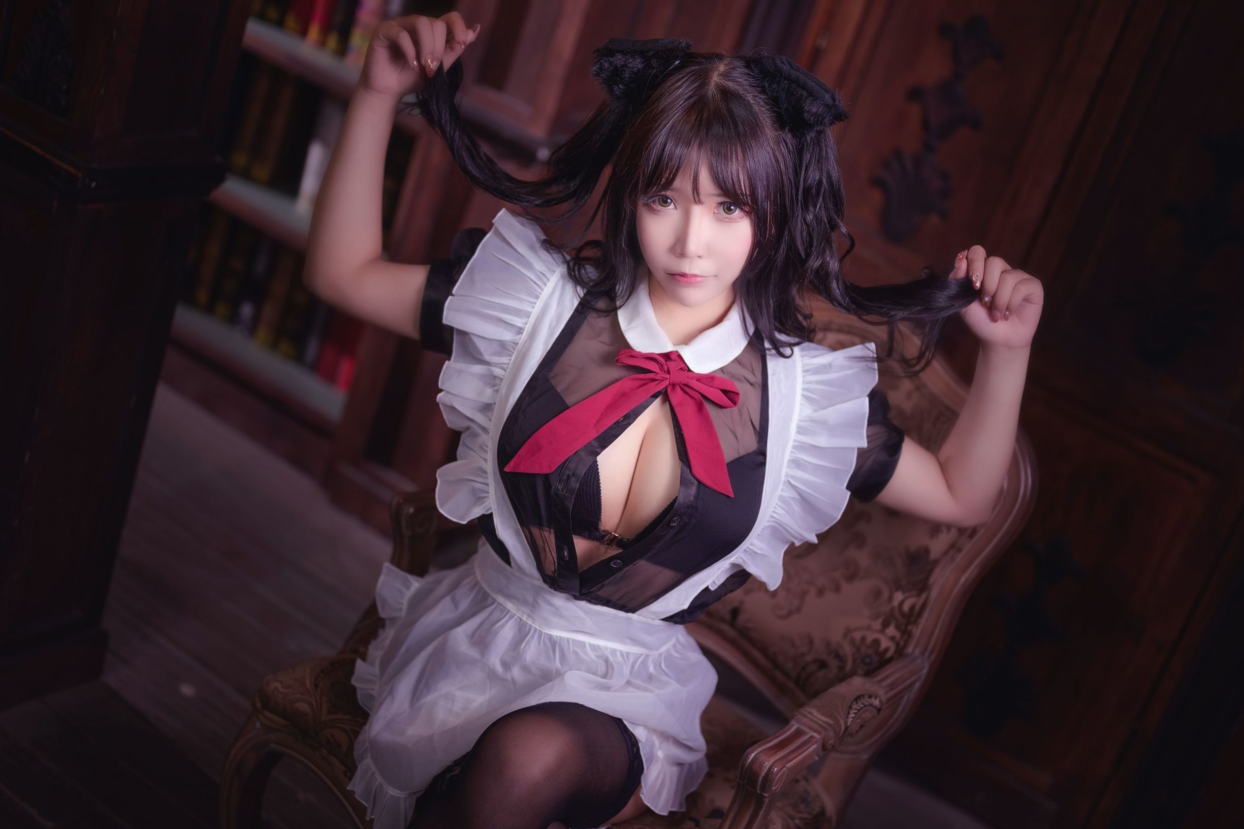 Two-dimensional girl takes away Mozi aa, black silk cat maid