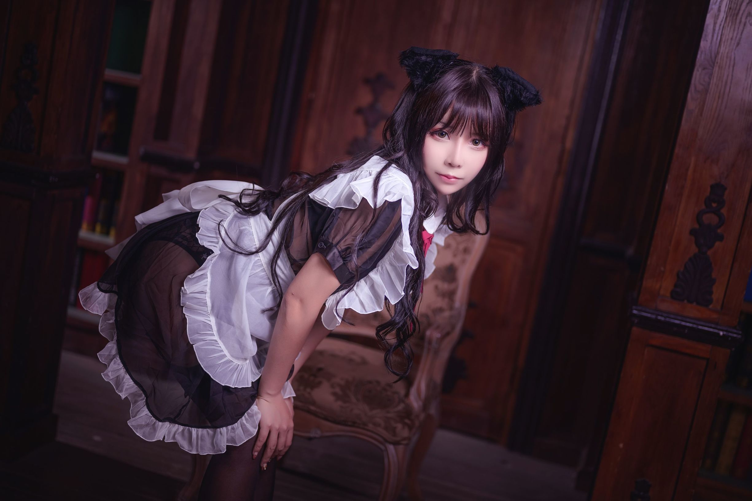 Two-dimensional girl takes away Mozi aa, black silk cat maid