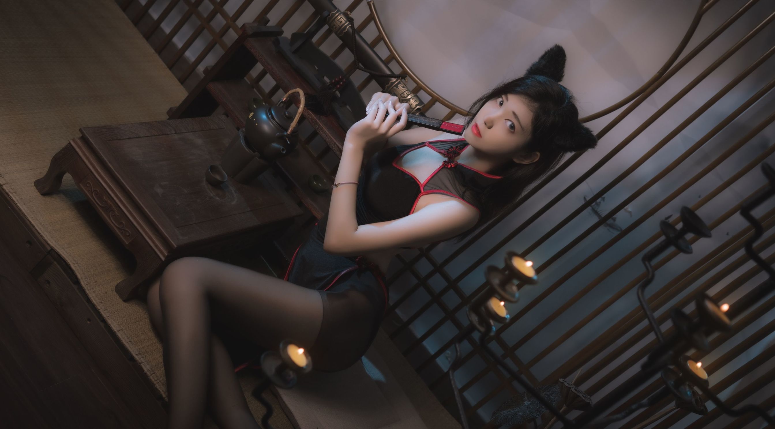 Blogger anime Nam Đào Momoko qipao đen