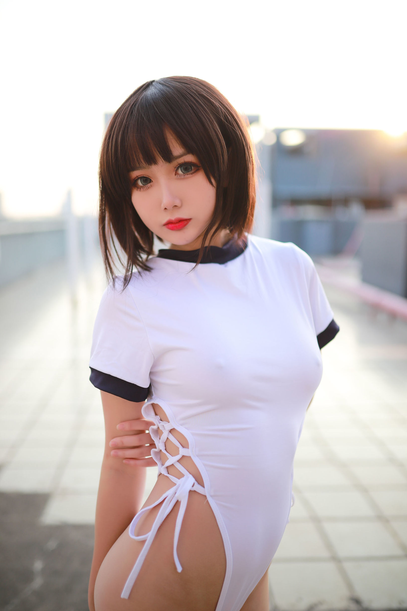 Blogger Hoạt hình của bạn Đản Đản Trang phục thể dục cao xẻ