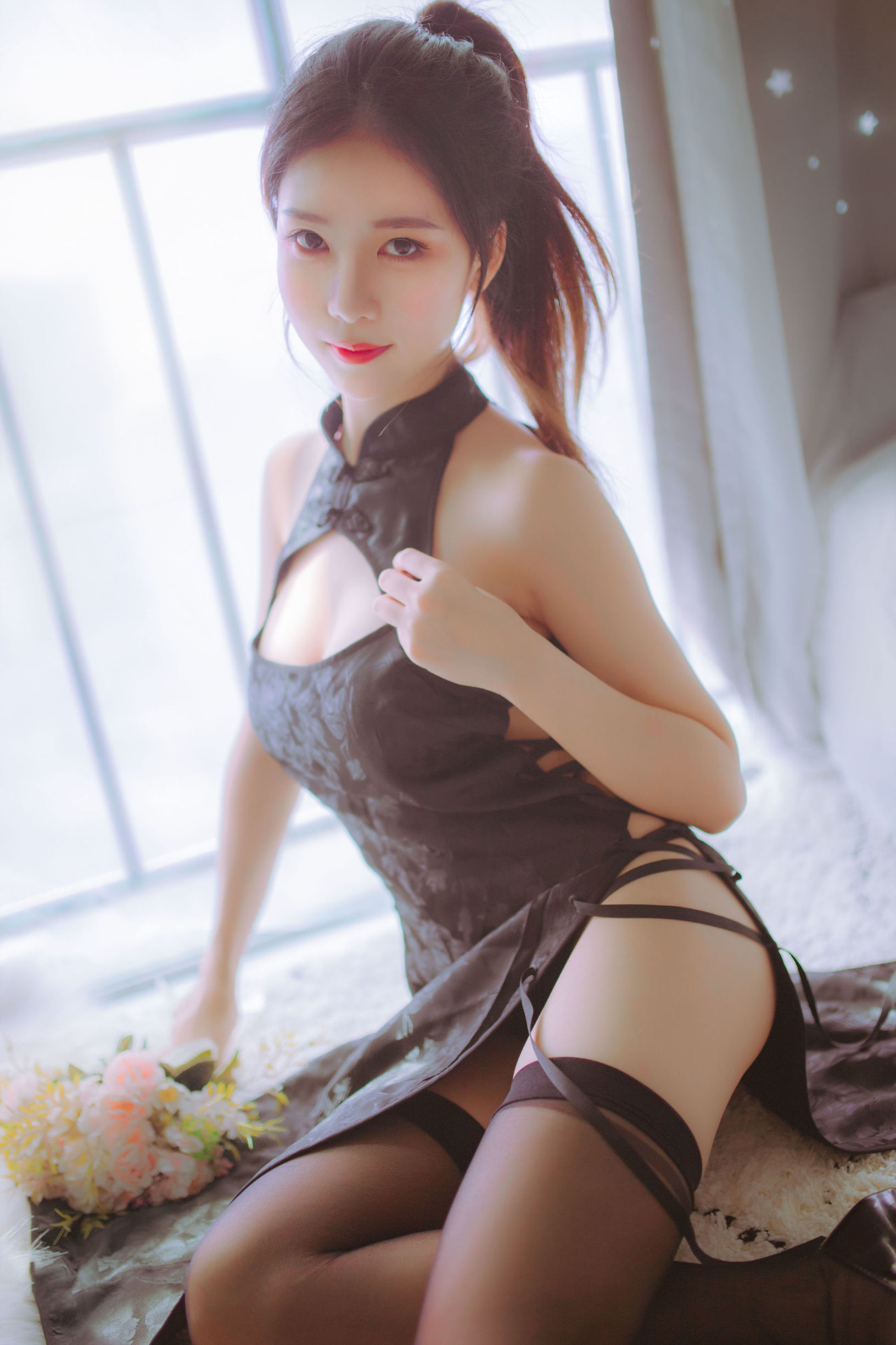 抖娘-ลิษีตูจิท 抖娘×บุได่เมา กี่เพ้าสีดำขาวคู่แฝด