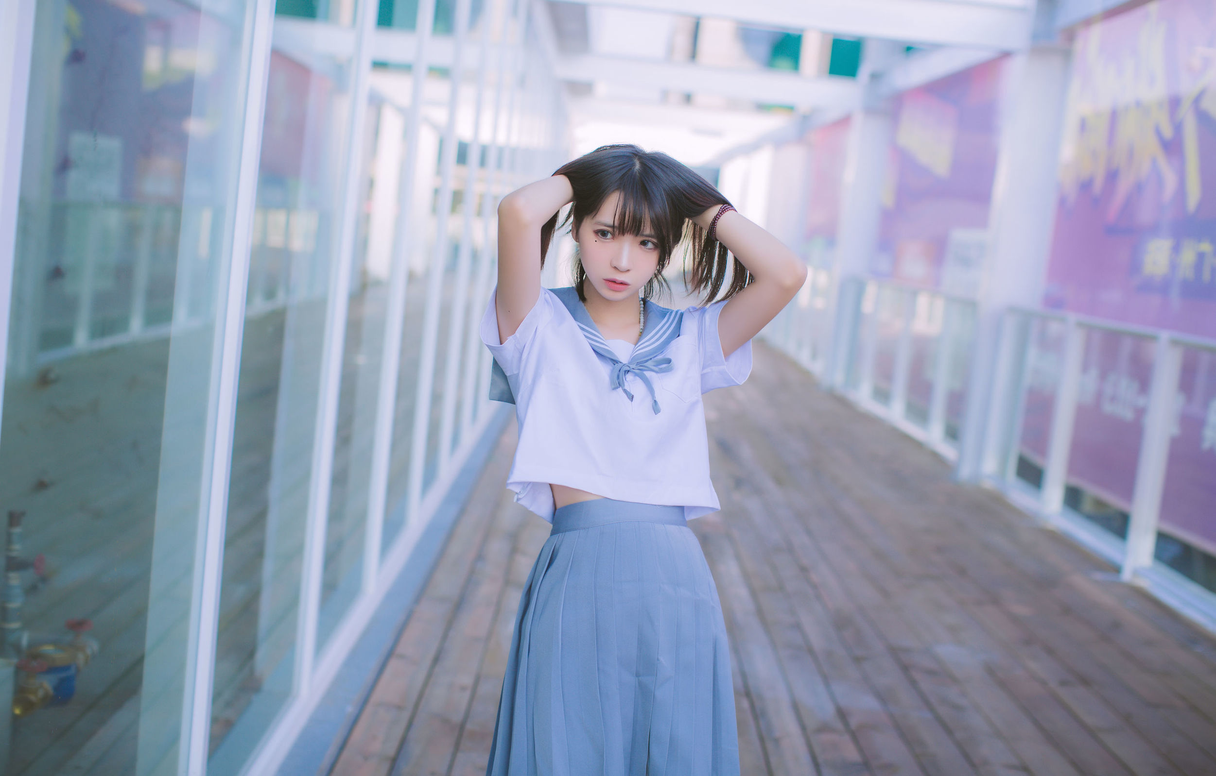 瘋貓ss 海邊藍白水手服