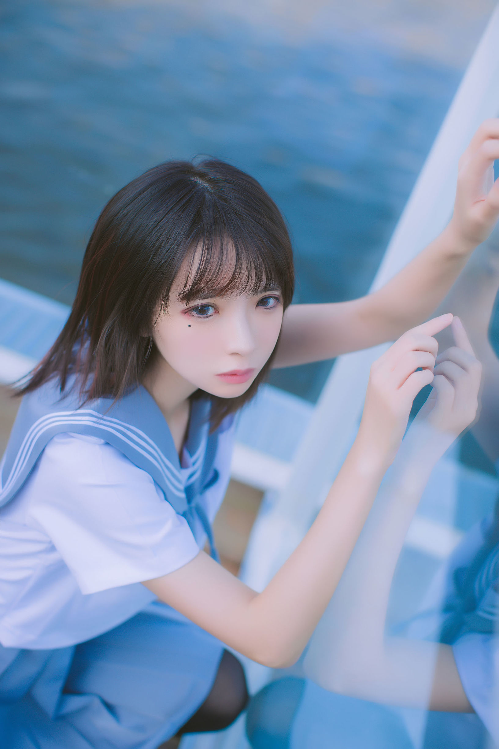 瘋貓ss 海邊藍白水手服