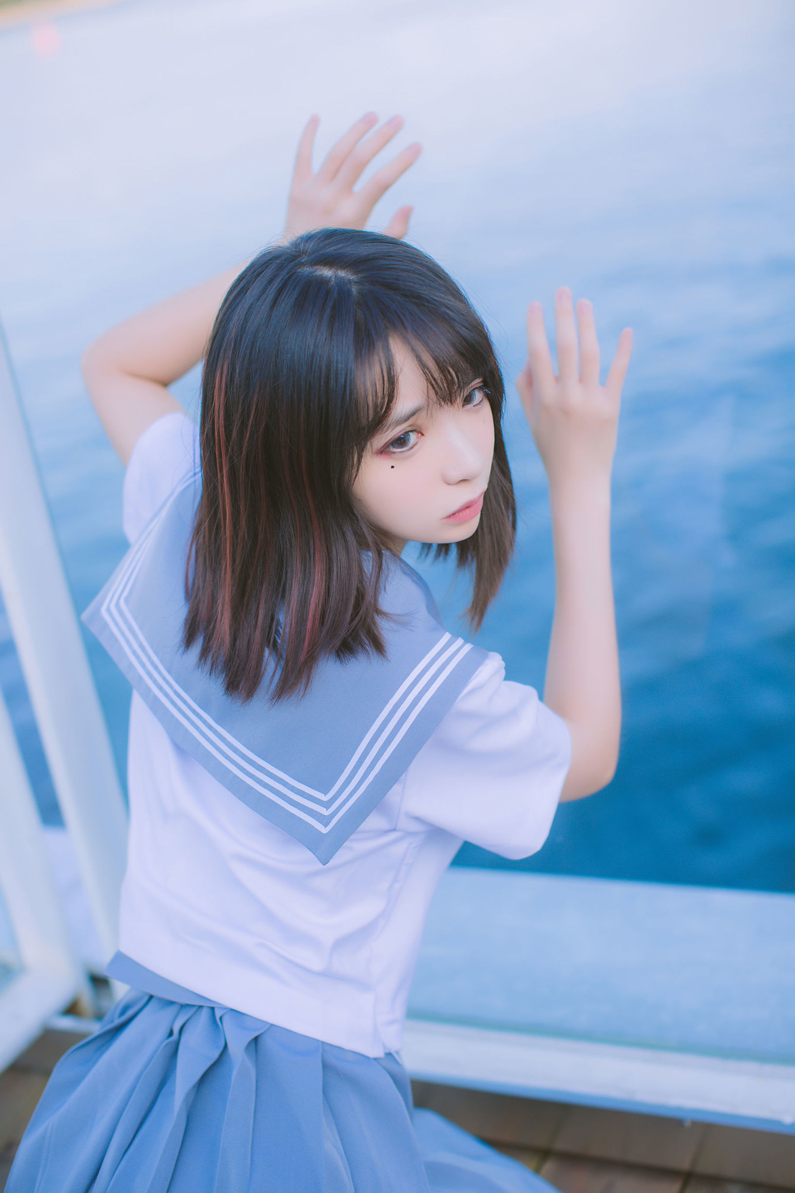 瘋貓ss 海邊藍白水手服