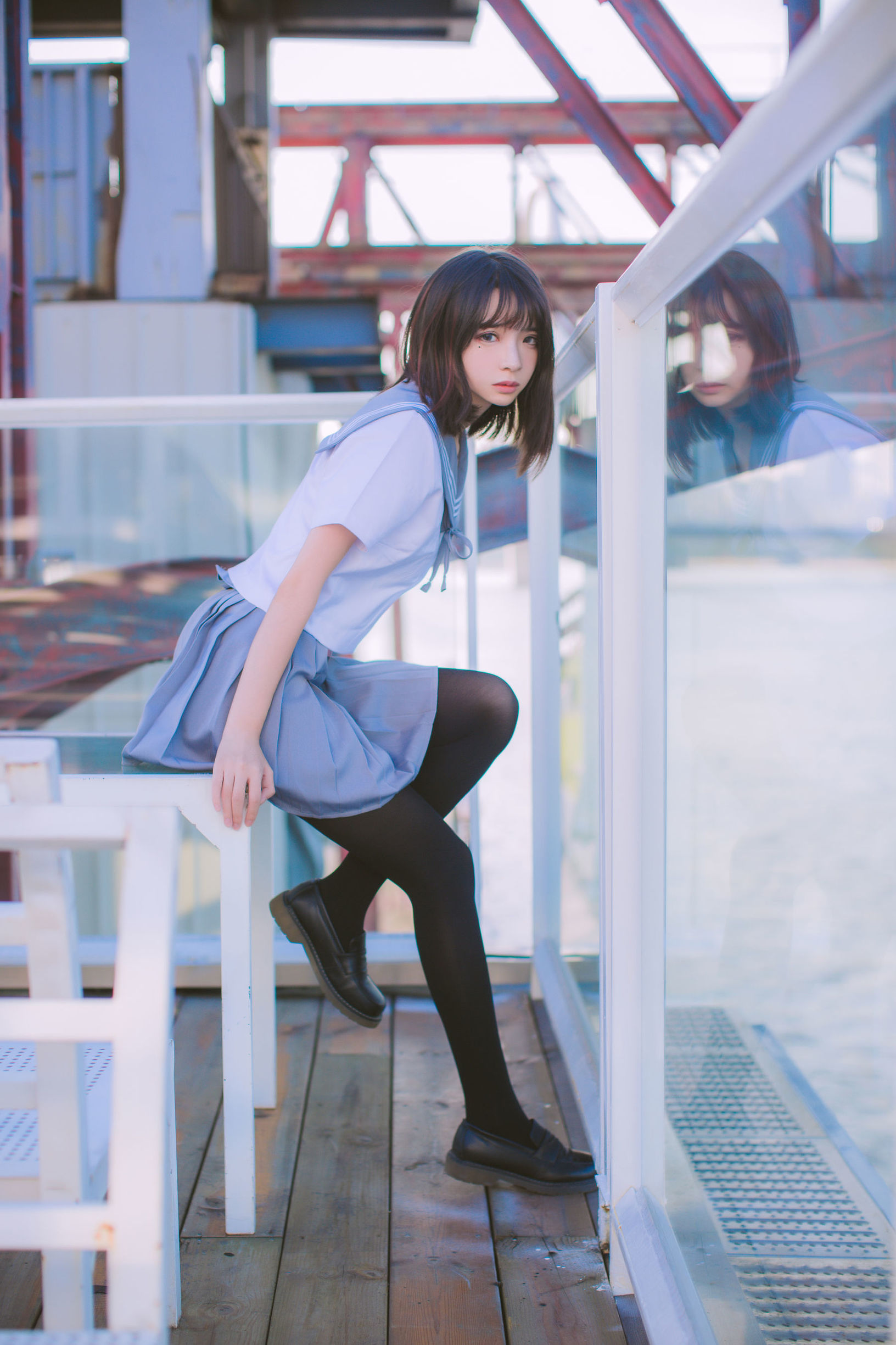 瘋貓ss 海邊藍白水手服