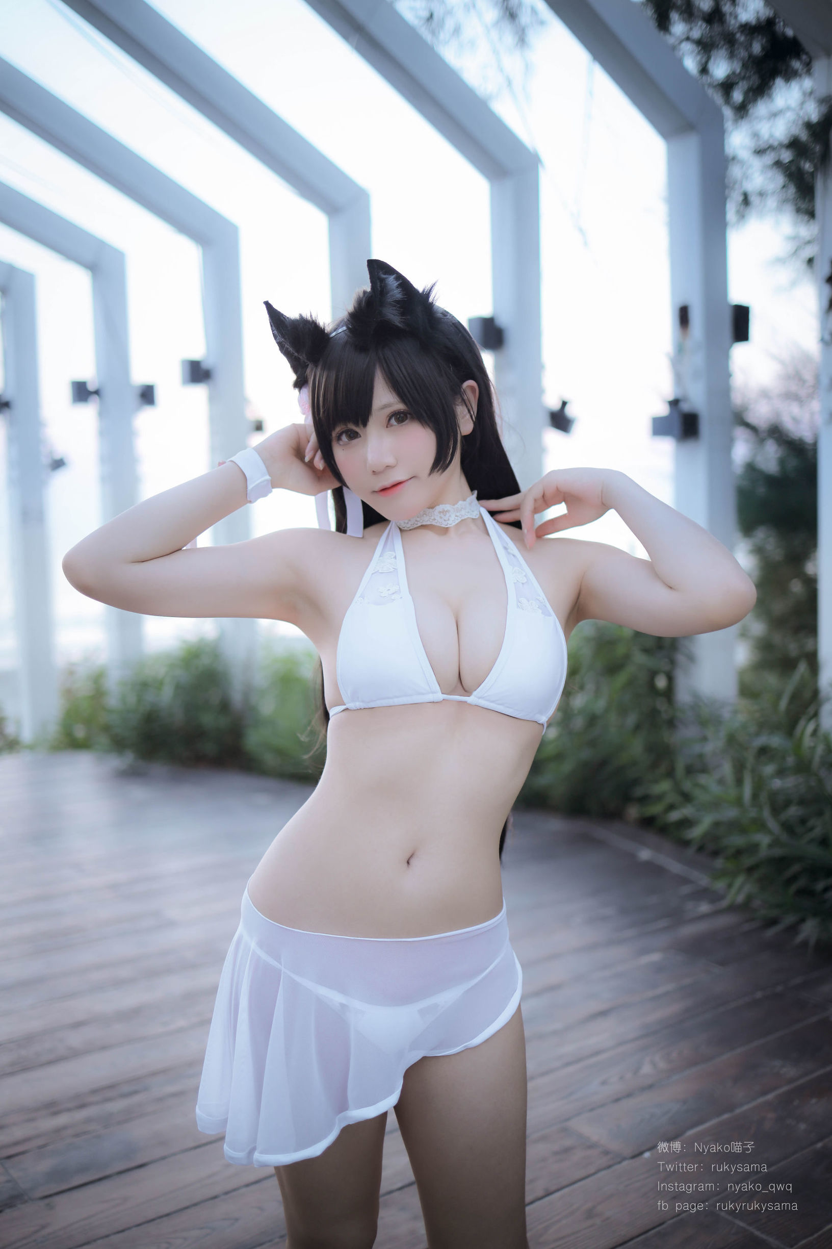 Cute Girl Nyako Meowko loves Atago Swimsuit
