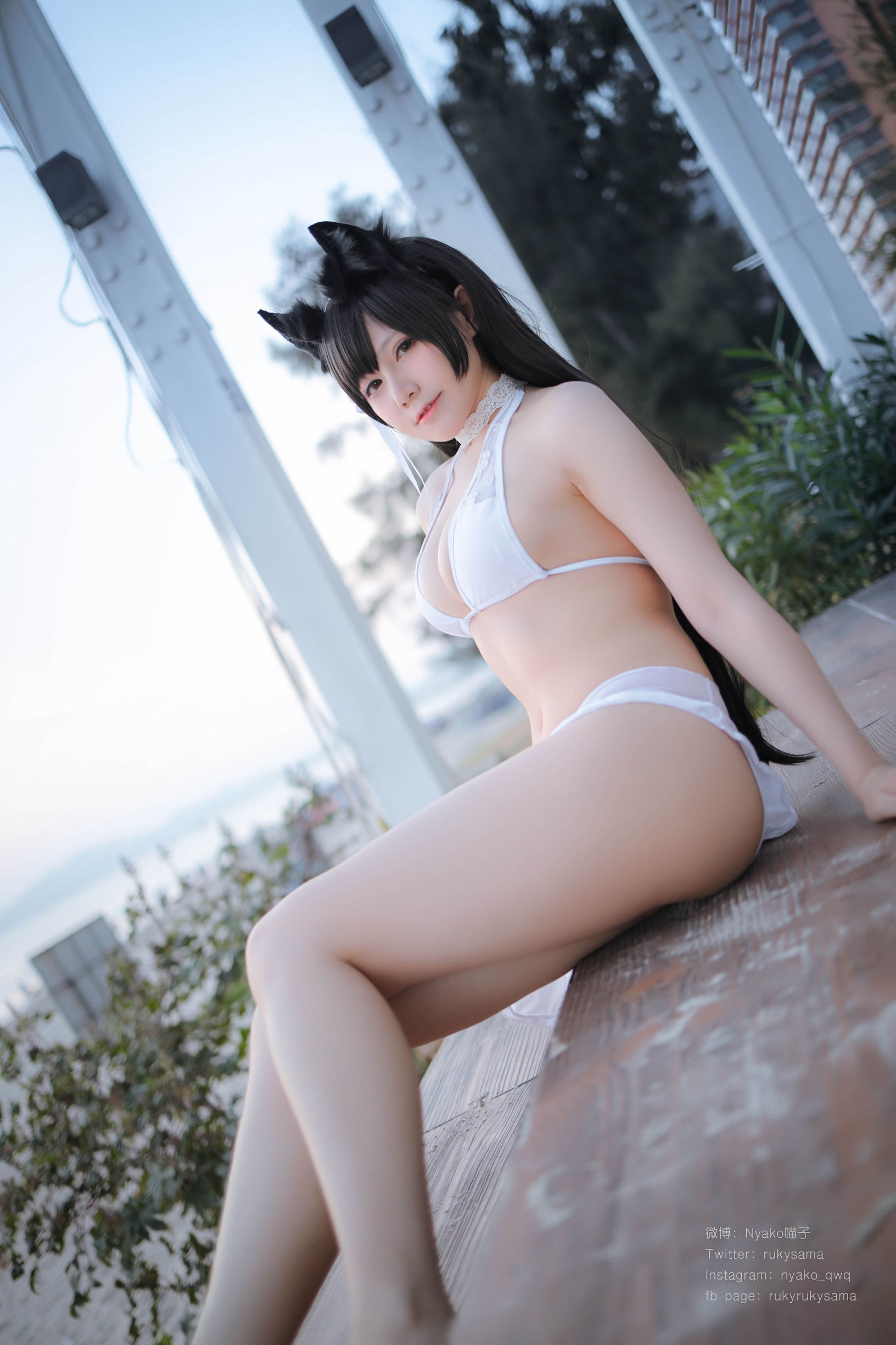 Cute Girl Nyako Meowko loves Atago Swimsuit