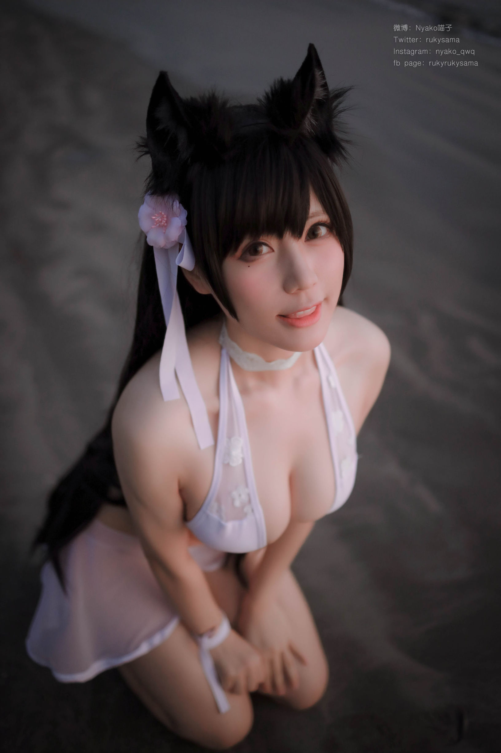 Cute Girl Nyako Meowko loves Atago Swimsuit