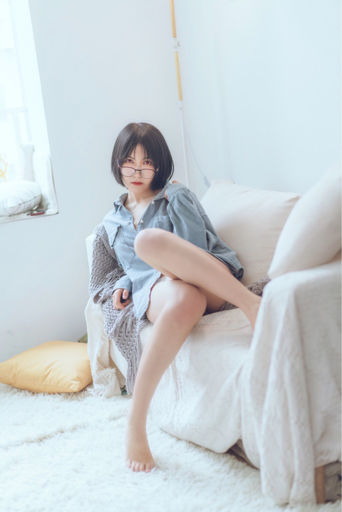 코서 미녀 축월 수 파란색 셔츠