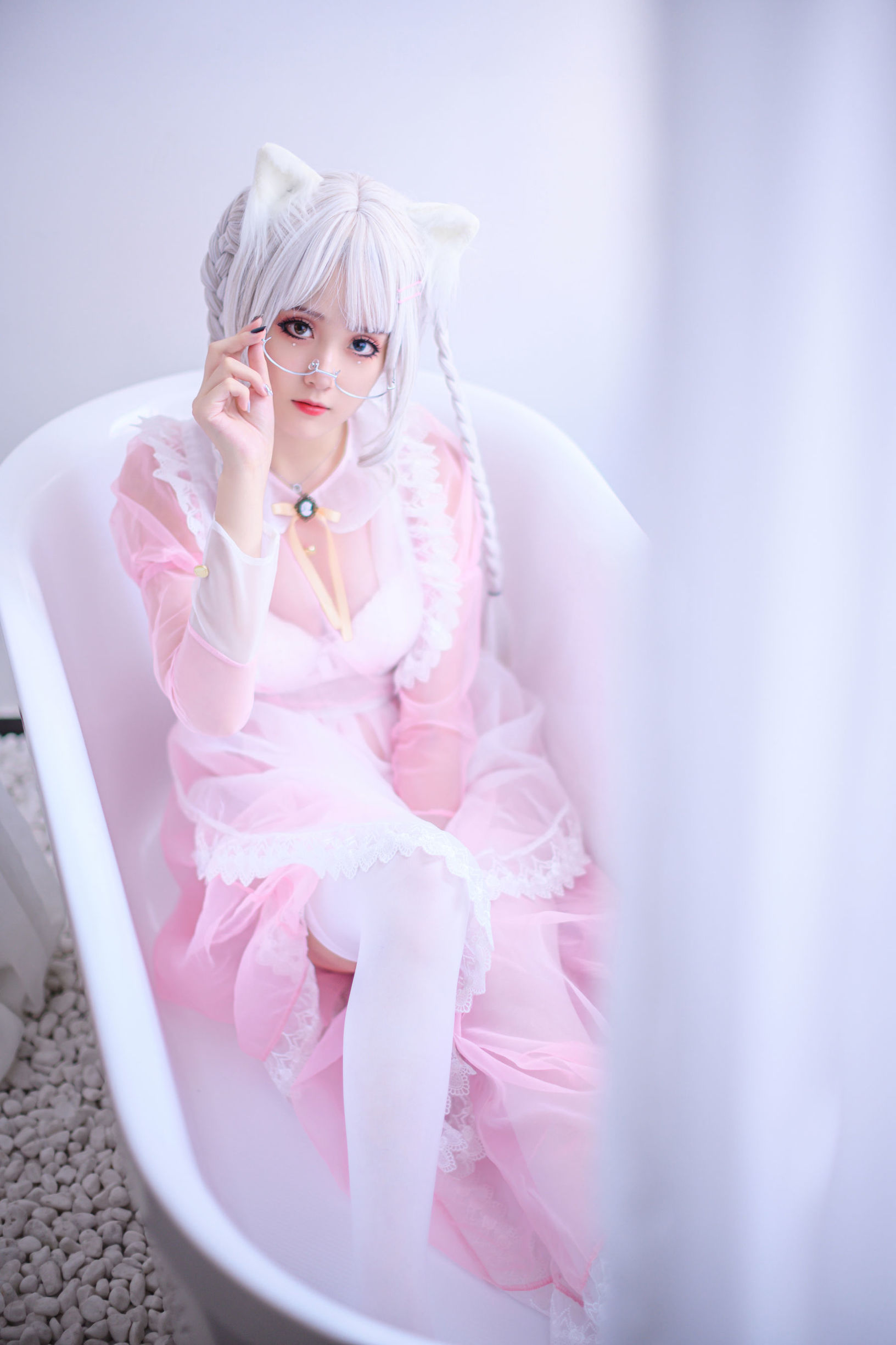 Coser Miss Akisoso Qiu Chu Chu Pink Transparent Maid