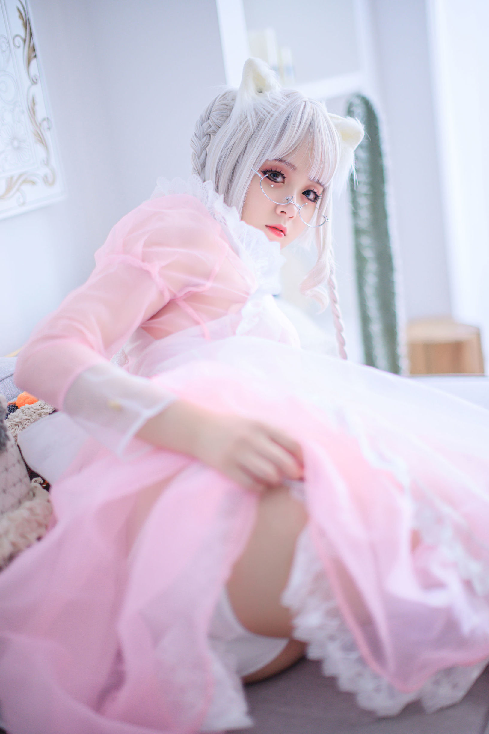 Coser Miss Akisoso Qiu Chu Chu Pink Transparent Maid
