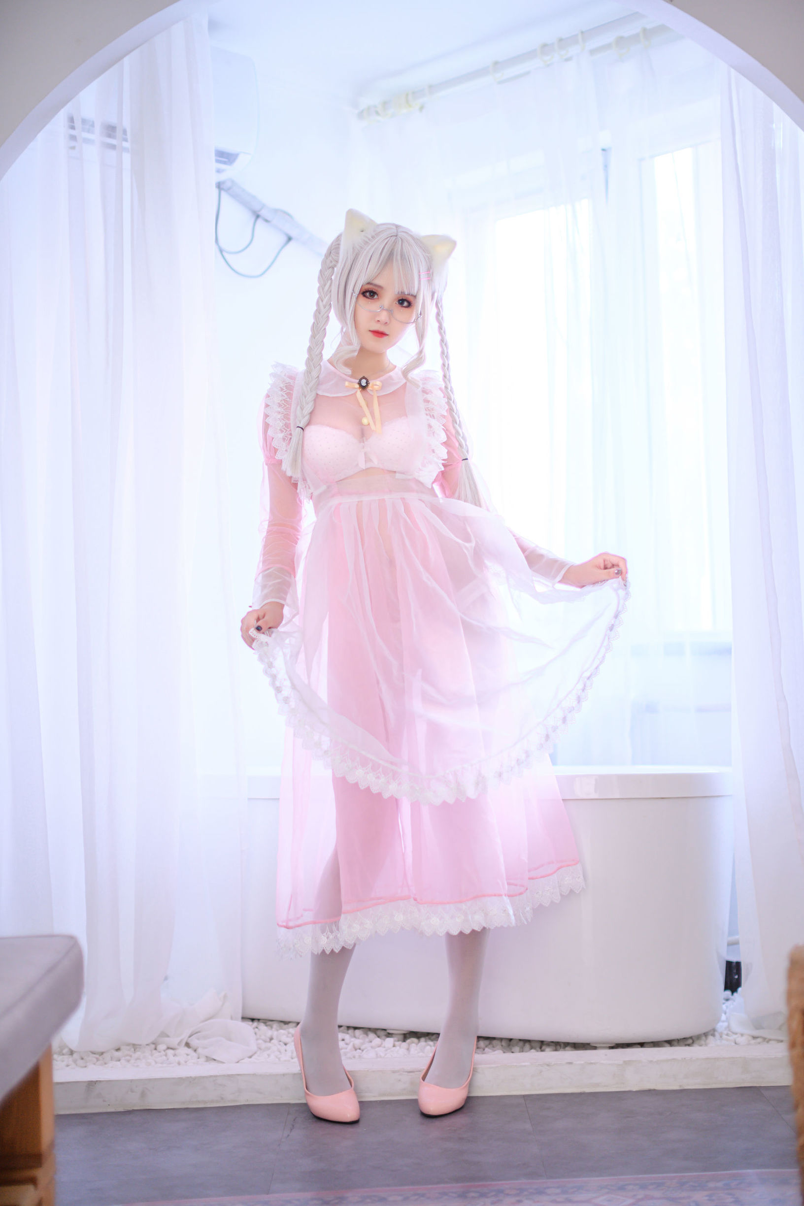 Coser Miss Akisoso Qiu Chu Chu Pink Transparent Maid
