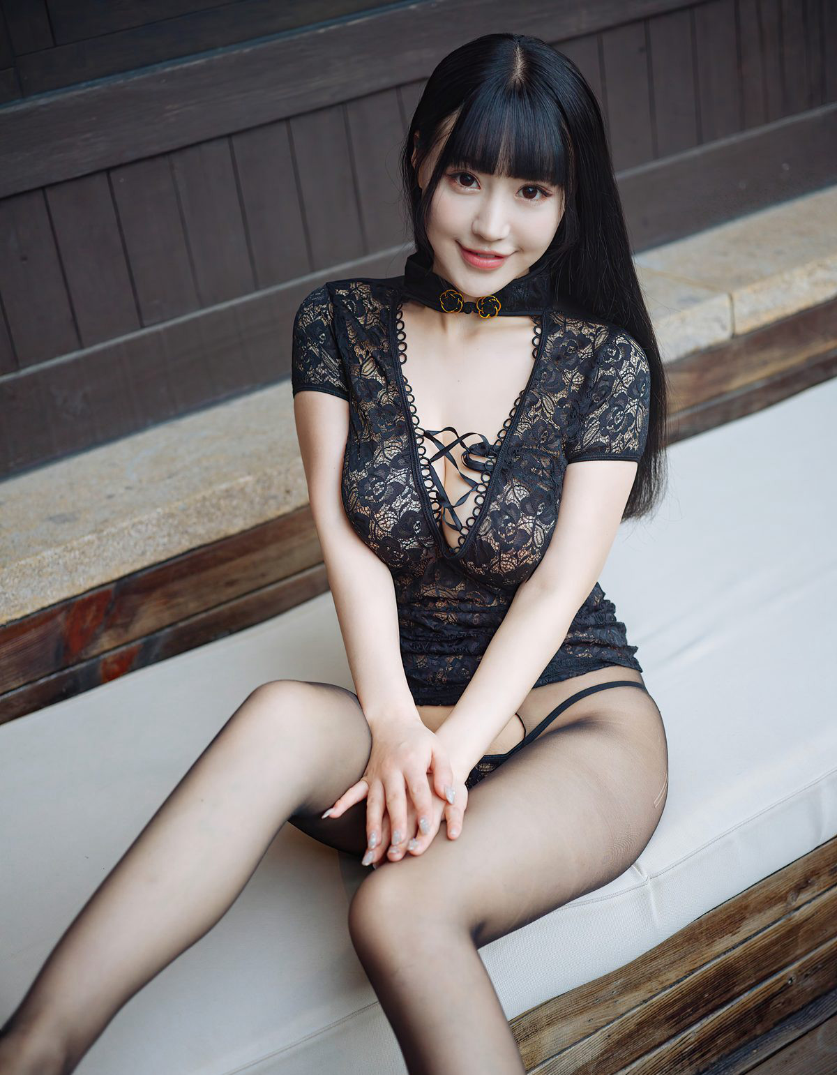 จู เค่อเอ๋อ Flower2021 ถุงน่องดำล่อลวง อกเปลือย เซ็กซี่ อารมณ์โรแมนติก ชุดชั้นในสนุกสนาน รองเท้าส้นสูง ขาสวย