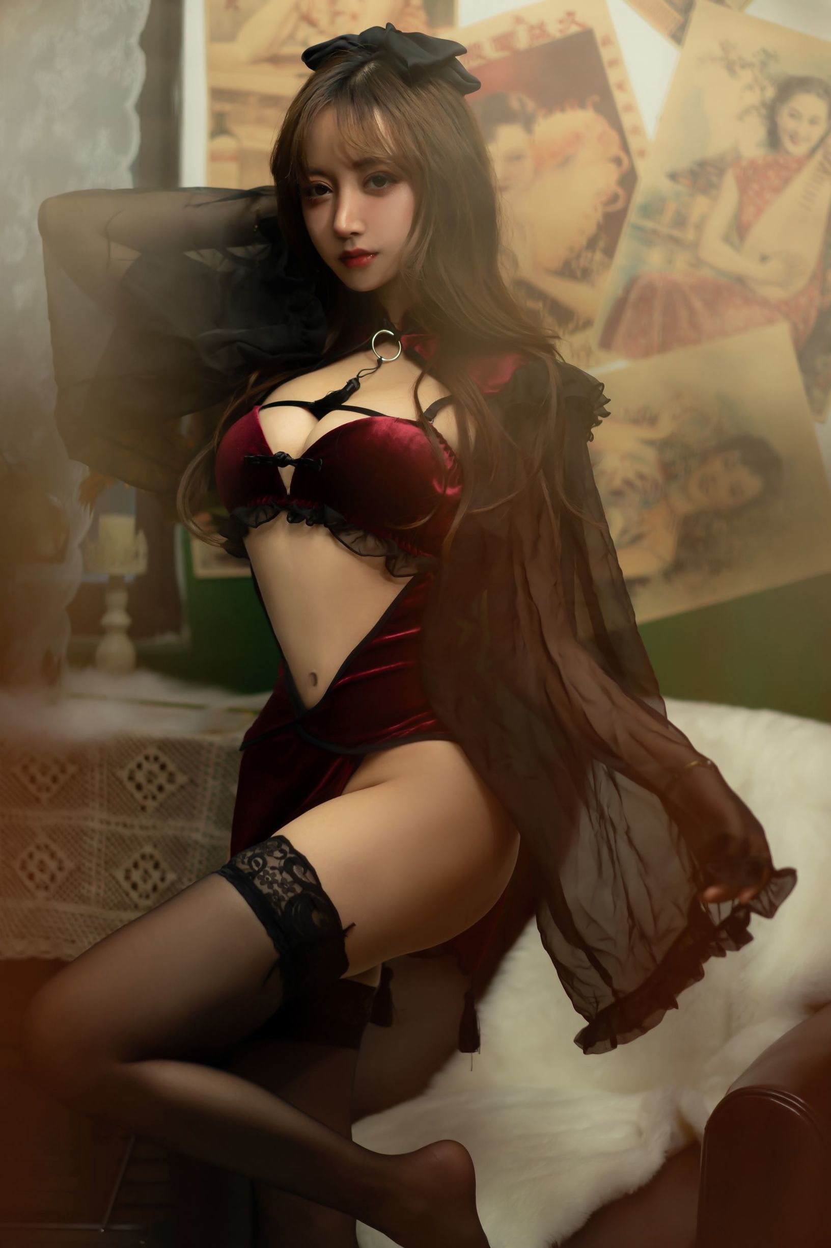 Cosplay Photo] Douyu Mixianxian Sama - Red Velvet Cheongsam